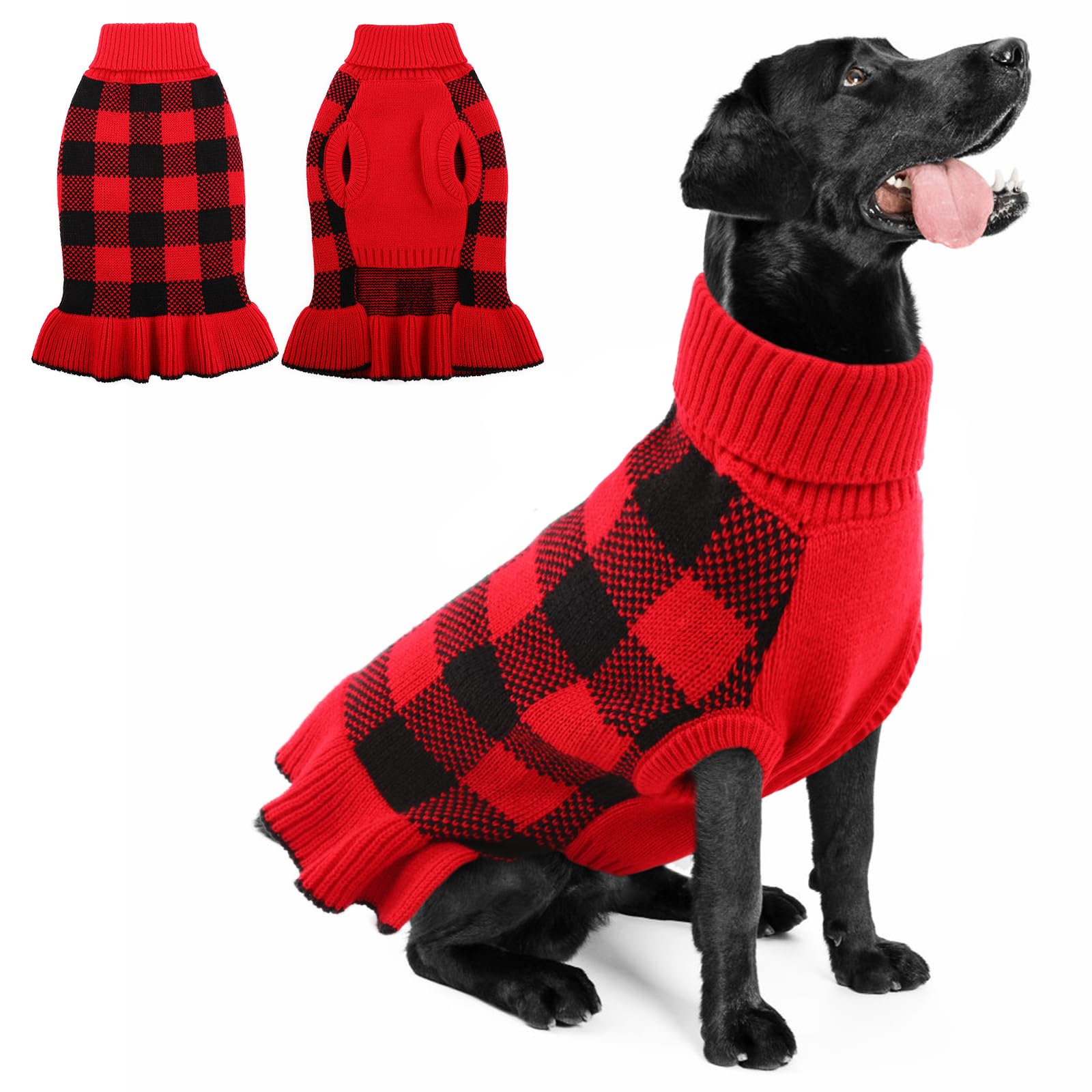 QBLEEV Warm Winter Dog Sweater for Medium Dogs - Soft Turtleneck Pullover with Leash Hole | Christmas Puppy Sweater Dress for Fall & Winter | Cozy Pet Clothes for Small to XL Dogs (Girls & Boys) | Perfect for Holiday Photos, Outdoor Walks & Indoor Comfort
