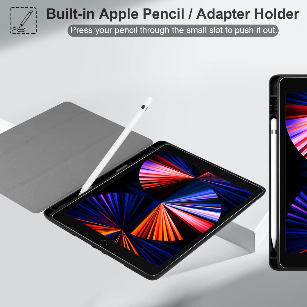 DONGKE iPad 10.2 Inch Case (2021/2020/2019) - Compatible with iPad 9th/8th/7th Generation | Slim Stand Protective Cover with Pencil Holder, Soft TPU Back & Auto Sleep/Wake | Abstract Floral Design - Perfect for Work, School & Travel