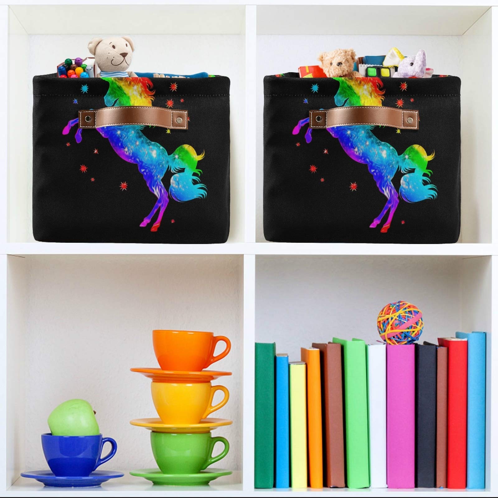 AUUXVA Rainbow Magic Unicorn Storage Cube Box - Durable Canvas Collapsible Toy Organizer Bin with Handles for Kids' Room, Closet, Nursery & Playroom | Perfect for Toys, Books & Home Organization