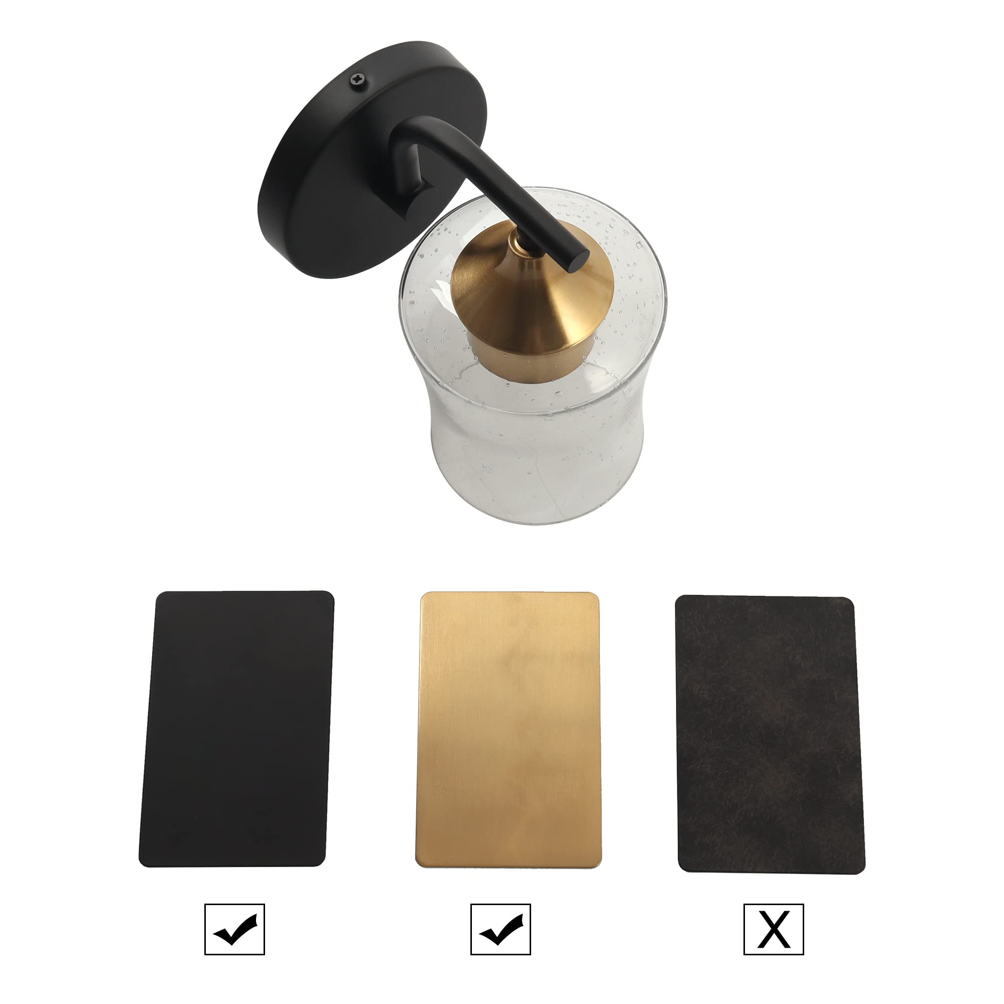 ZEVNI Modern Farmhouse Wall Sconces - Black & Gold 1-Light Vanity Lighting with Seeded Glass Shade | Perfect for Bedroom, Bathroom, Hallway & Entryway Decor