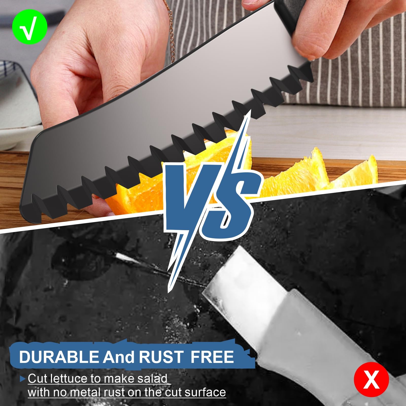 2-Pack Plastic Knives for Nonstick Pans - Serrated Lettuce Knives for Cutting Fruits, Vegetables & Bread - BPA-Free Kitchen Tools for Salad Prep & Baking (Black & Grey) - Perfect for Picnics, Camping & Everyday Cooking