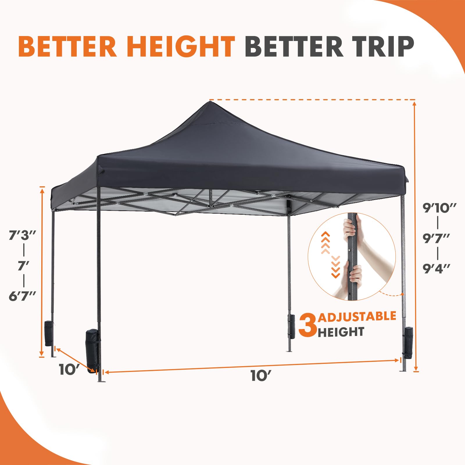 Sweetcrispy 10x10 Pop Up Canopy Tent - Heavy Duty Waterproof Portable Shade with Sand Bags for Outdoor Parties, Backyard Events, Camping & Beach - Dark Grey Shelter