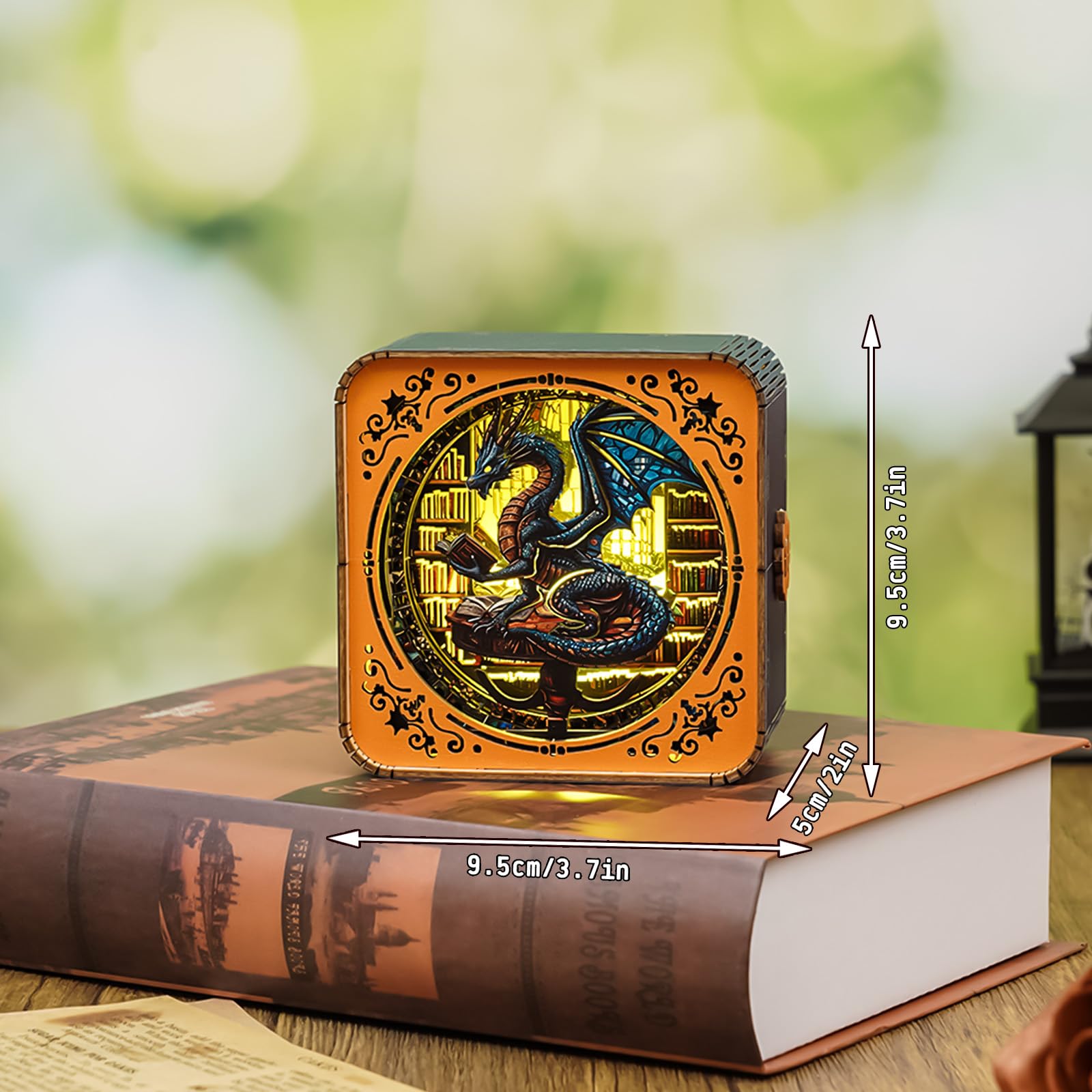 WOODBESTS 3D Wooden Puzzle Night Light - DIY Library's Dragon Puzzle for Adults & Seniors - Exquisite Desk Decor for Puzzle Lovers - Perfect for Bedroom, Study Room & Gift Giving