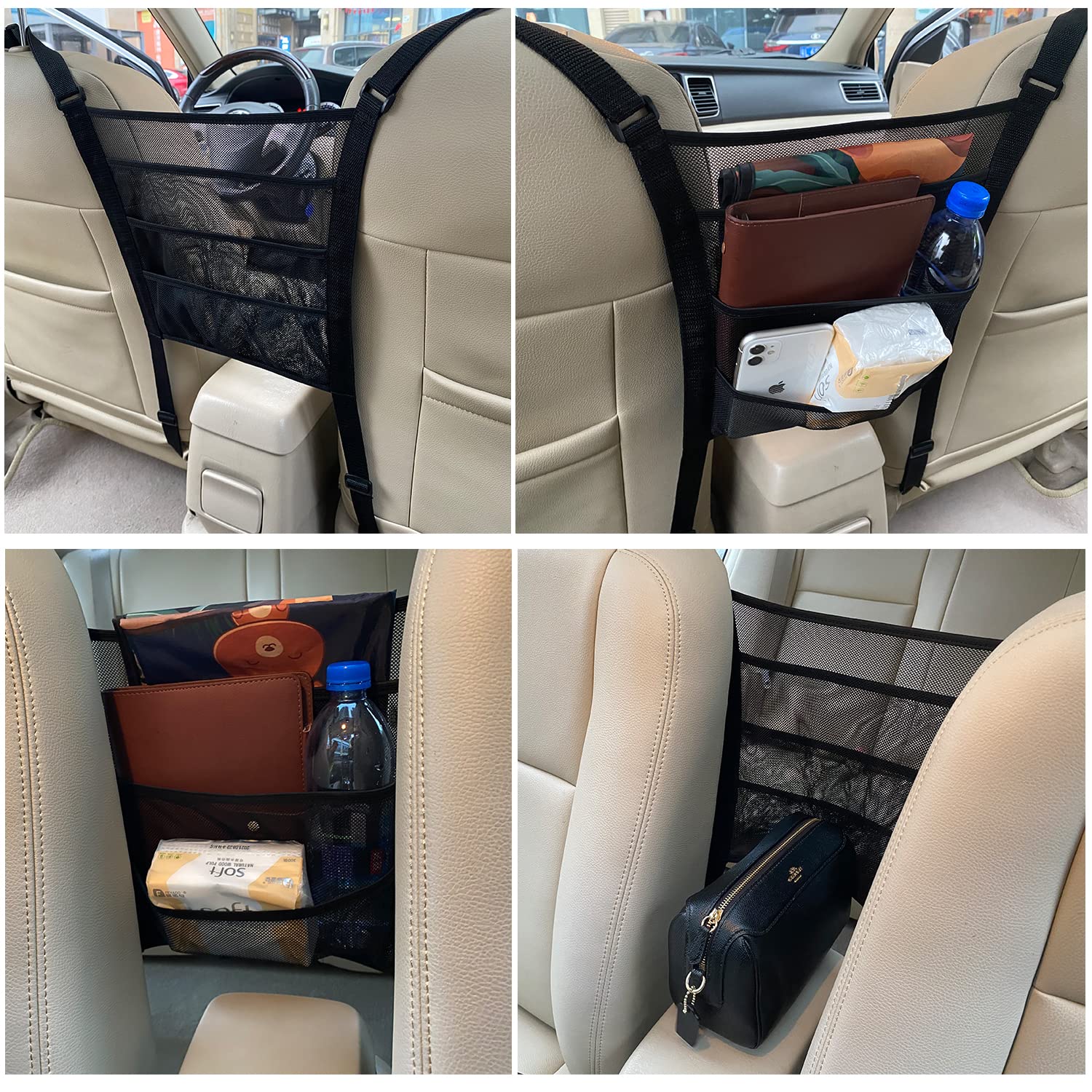 4 Layer Car Mesh Organizer - Backseat Storage Organizer for Pets & Kids, Car Trunk Organizer Net Bag - Perfect for Road Trips, Travel & Daily Commute