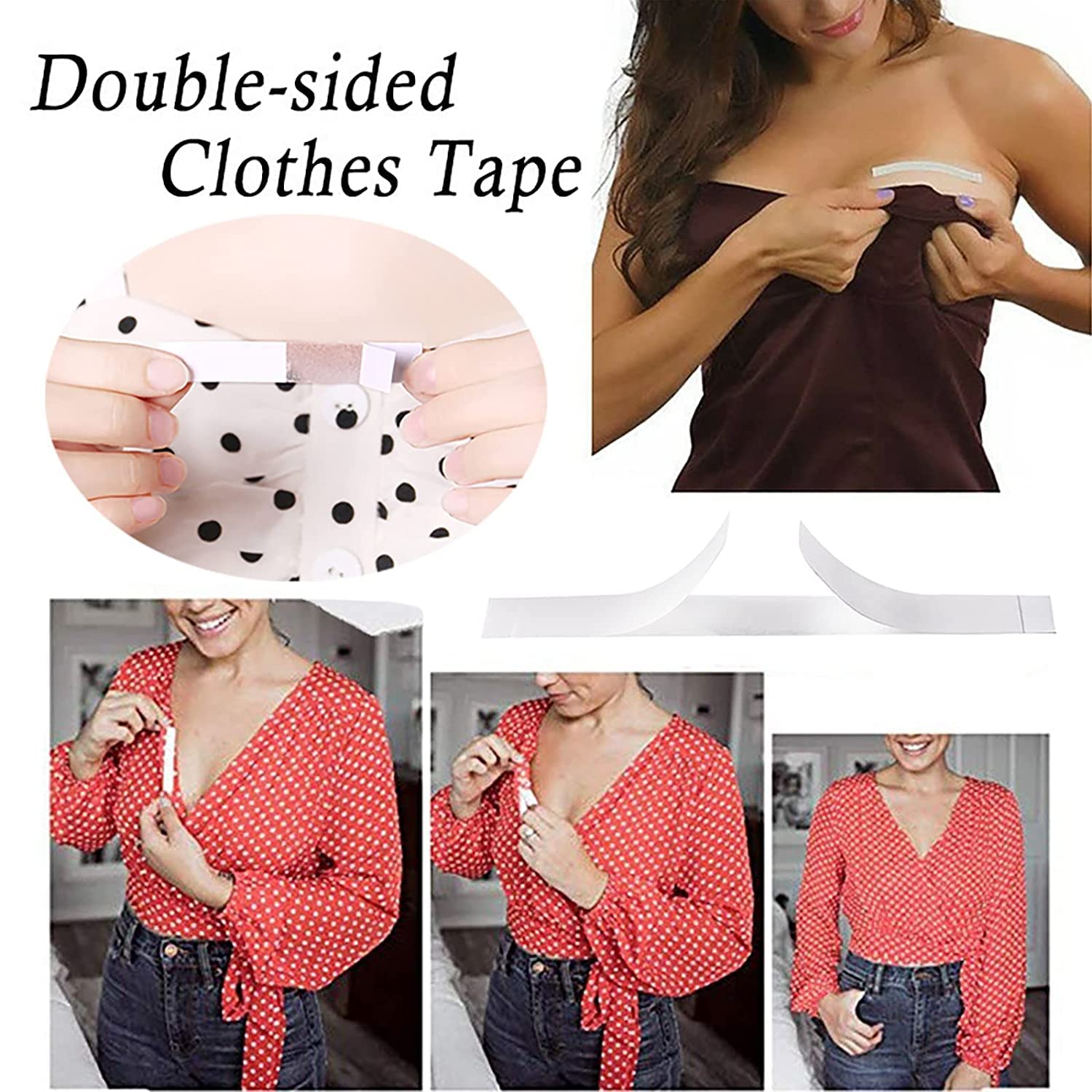 Women's Clear Double-Sided Fashion Tape for Clothes & Skin - 36 Invisible Body Adhesive Strips | Fabric & Skin Friendly Strong Hold for Dresses, Tops, Strapless Outfits | All-Day Wear for Weddings, Parties & Formal Events