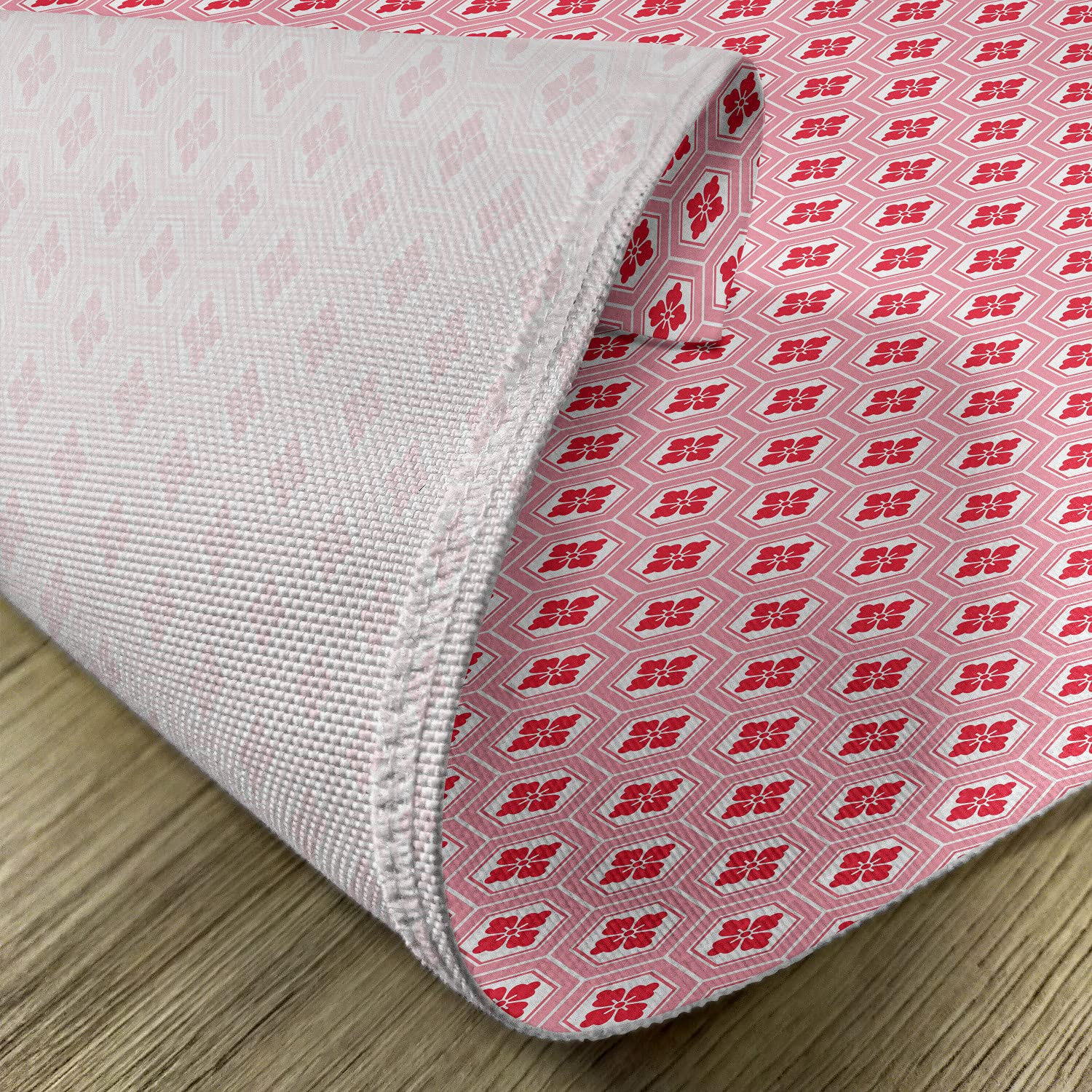 Ambesonne Rose Place Mats Set of 4 - Traditional Japanese Rhombus Pattern Floral Kimono Design Washable Fabric Placemats for Dining Table & Kitchen Decor in Dark Coral Rose & White - Perfect for Dinner Parties, Holiday Gatherings & Asian-Inspired Home Styling