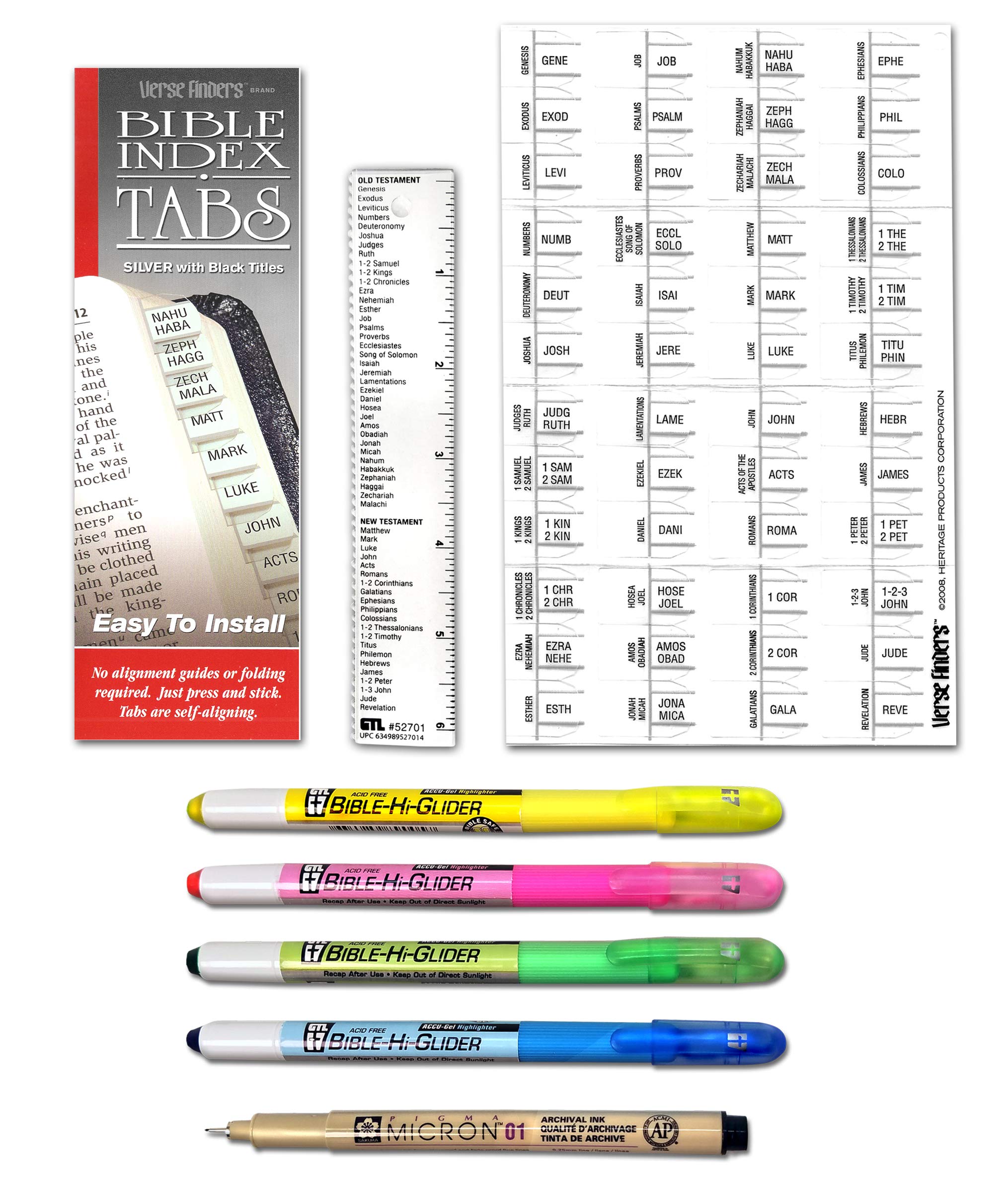 Accu-Gel Bible Highlighter & Pigma Micron Bible Study Starter Set - No Bleed Pigmented Ink, Fine Point Black, Yellow & Green - Perfect for Bible Journaling, Scripture Marking & Church Study Groups