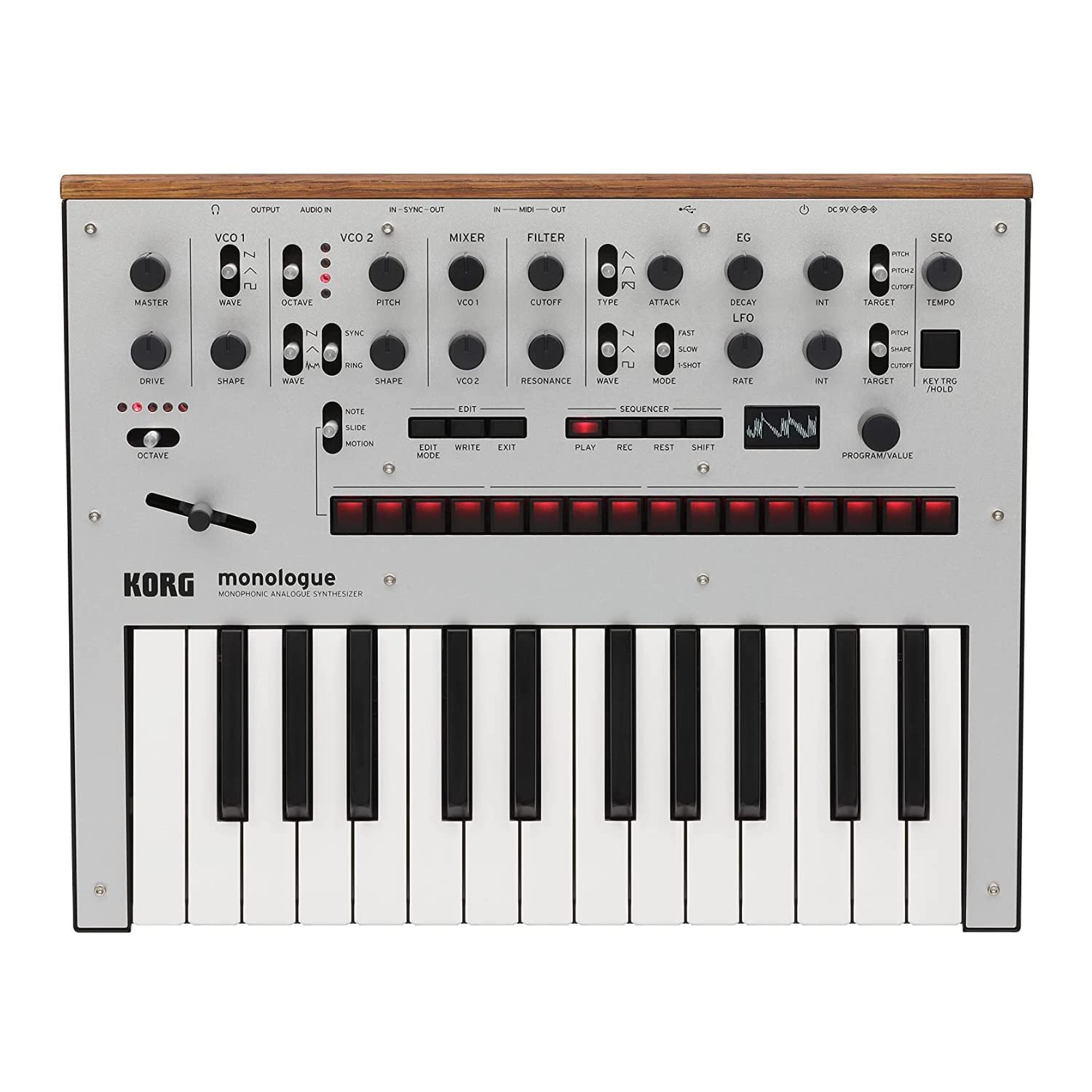 Korg Monologue Monophonic Analog Synthesizer with 16-Step Sequencer & OLED Oscilloscope - Silver | Professional Music Production & Live Performance Synth