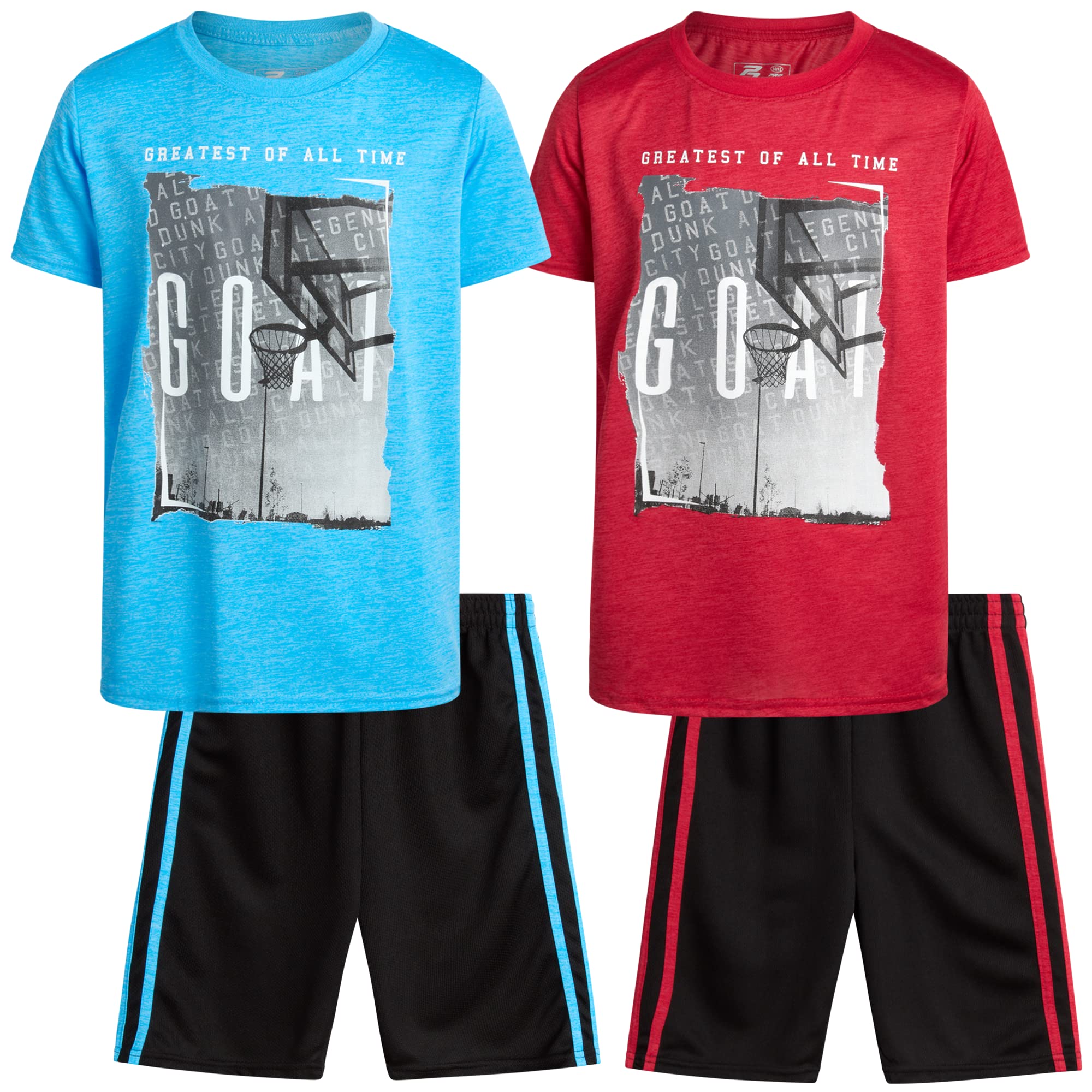 Pro Athlete Boys' Active Shorts Set - 4 Piece Moisture Wicking Performance T-Shirt & Basketball Shorts for Kids Ages 4-16 | Gym, Sports, School & Outdoor Play