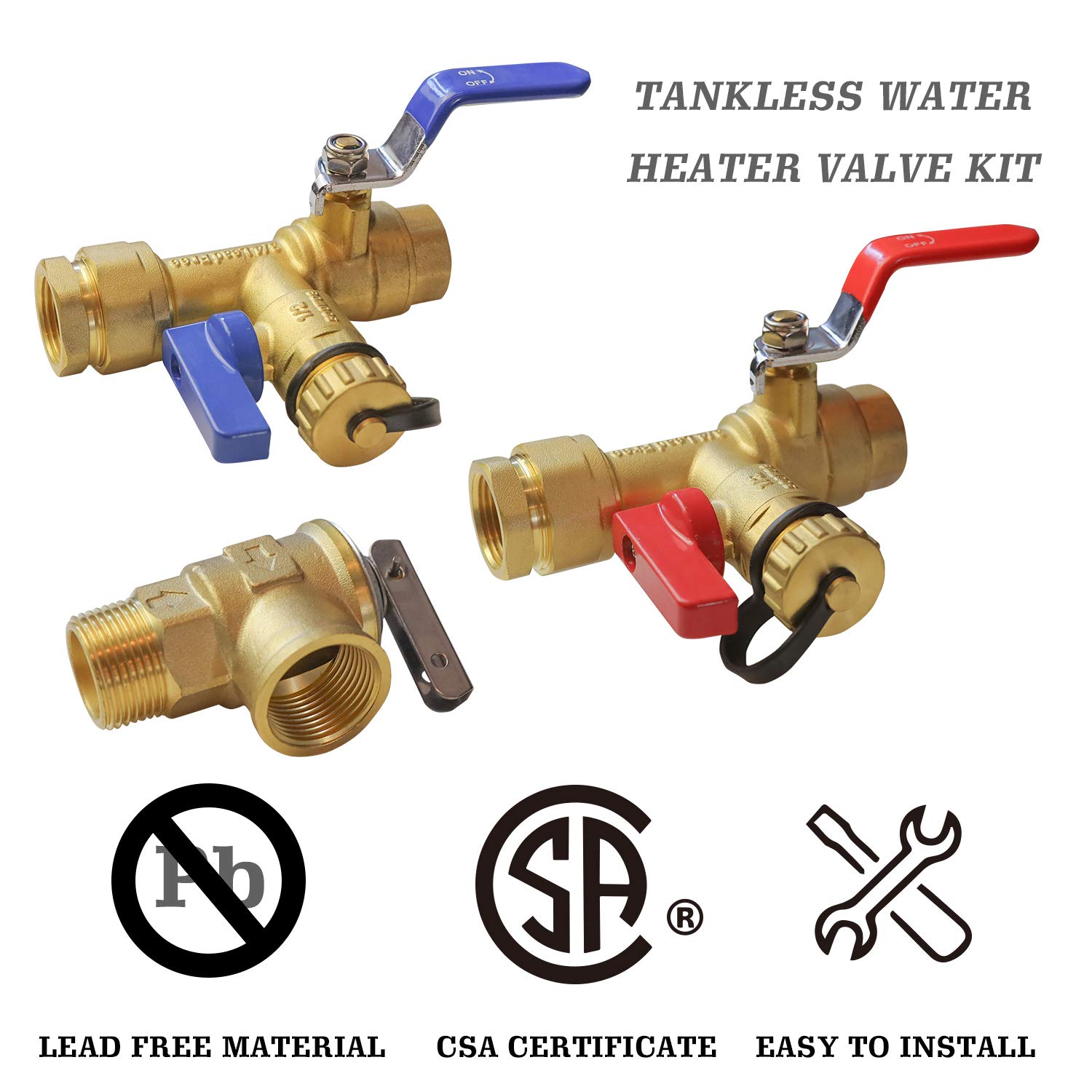 Hourleey 3/4 Inch IPS Isolator Valve Kit for Tankless Water Heaters - Brass Service Valve with Pressure Relief - Perfect for Residential & Commercial Plumbing Installations