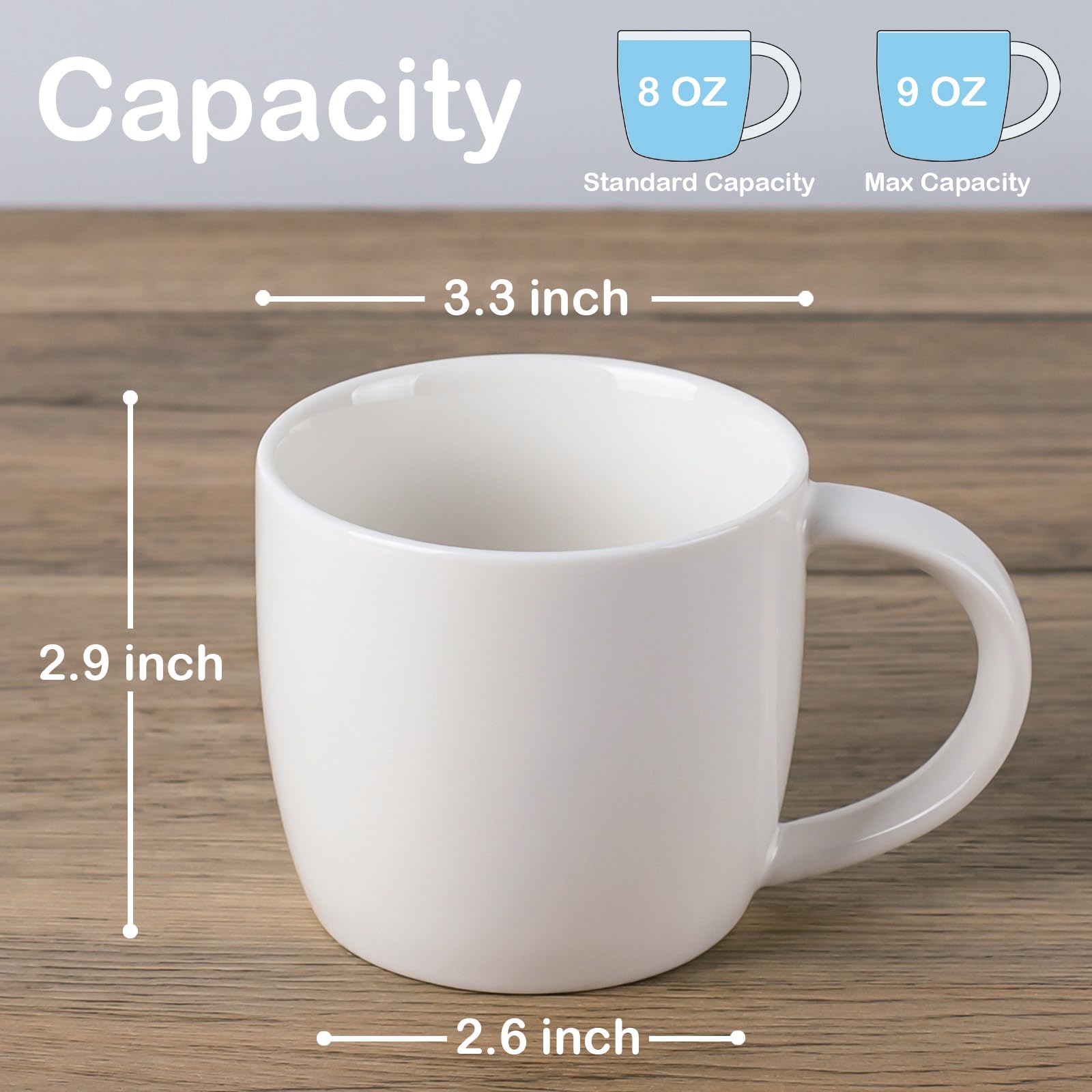 Premium Ceramic Cappuccino Cups Set of 2 - 8 oz White Coffee Mugs for Espresso, Latte & Hot Drinks - Perfect for Home, Cafe & Gifts