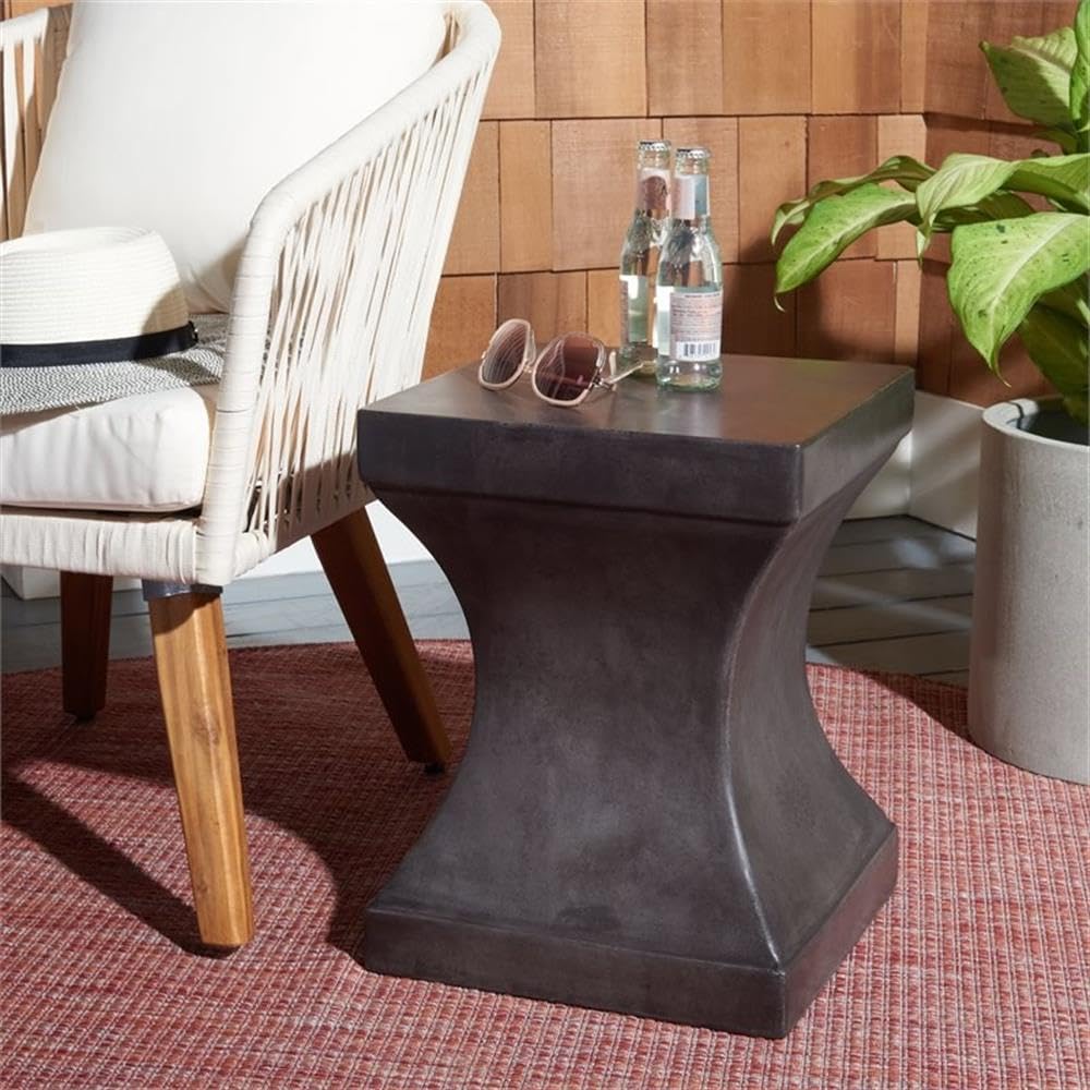 SAFAVIEH Outdoor Curby Black Modern Concrete Accent Table - Stylish Patio Side Table for Garden, Poolside & Balcony Decor