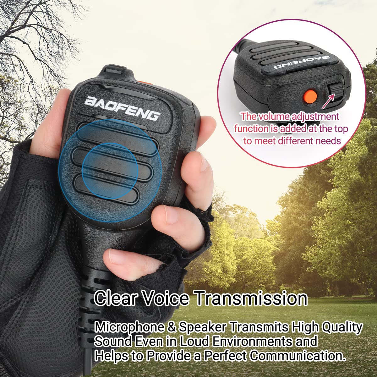BAOFENG Heavy Duty IP54 Waterproof Handheld Microphone Speaker with Adjustable Volume - Compatible with UV-5R, BF-F8HP PRO, AR-5RM, UV-21R & Kenwood Retevis Walkie Talkies - Ideal for Outdoor Adventures, Construction Sites & Emergency Communications