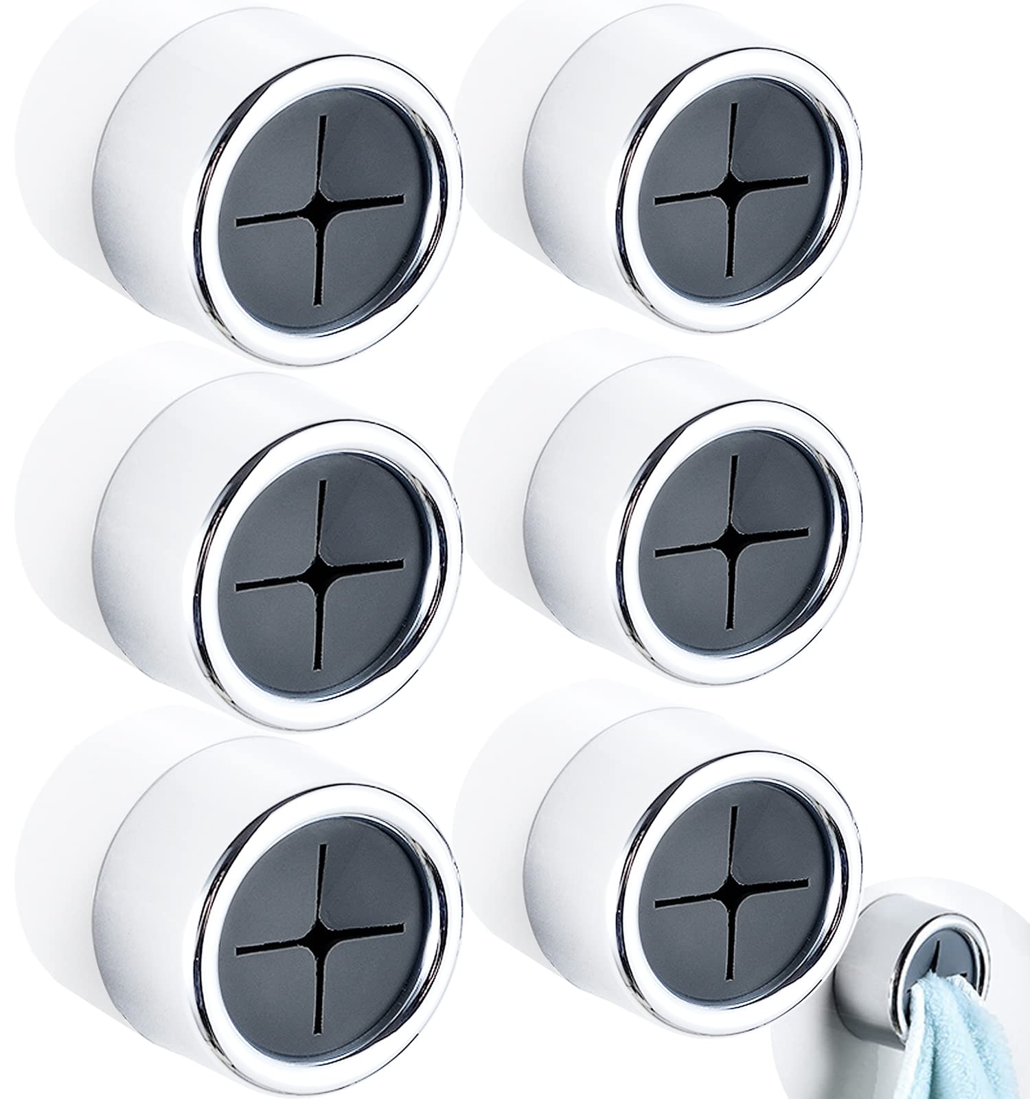 6-Pack Self-Adhesive Push Hooks - No Drill Wall & Door Mounted Towel Hooks for Kitchen, Bathroom, Cabinet - Strong Adhesive Hanging Hooks for Towels, Dish Rags, Robes & More (Perfect for Small Spaces & Rentals)