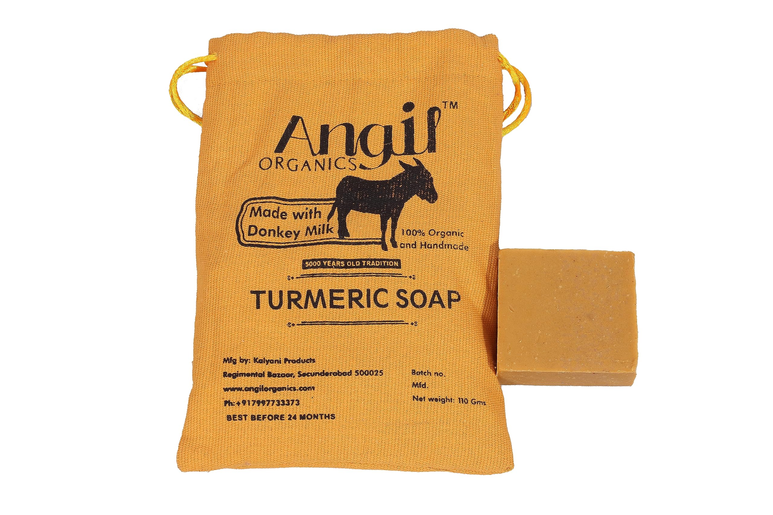 Angil Donkey Milk & Turmeric Magic Soap - 110g | 100% Natural Skin Brightening & Anti-Aging Bar | Tan Removal, Even Skin Tone | Hypoallergenic for All Skin Types | Pack of 1 | Perfect for Daily Face & Body Cleansing, Spa Days & Gift Sets