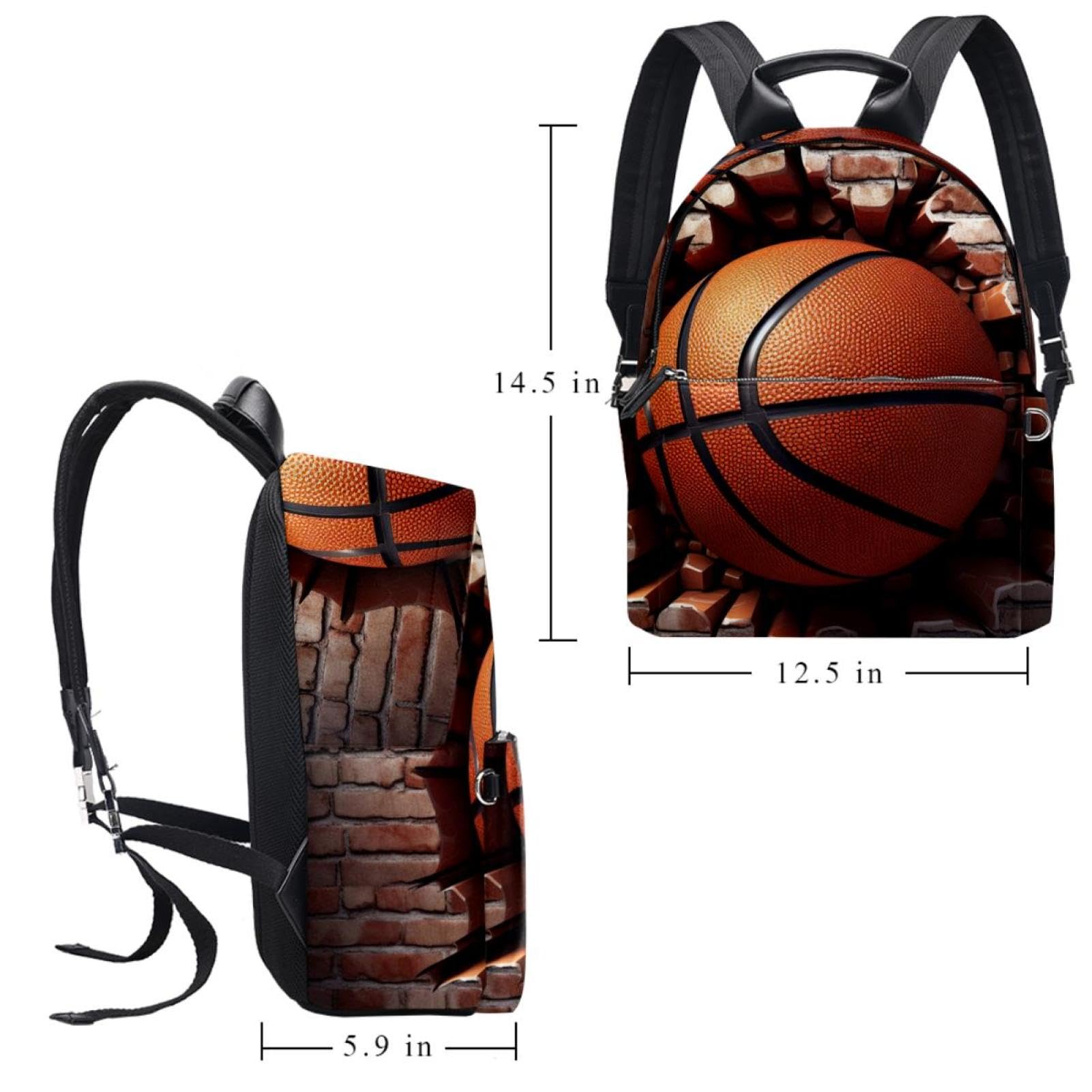 Durable Travel & Work Backpack - Stylish Ball Basketball Wall Texture Design - Perfect for Commuting, Gym, School & Outdoor Adventures
