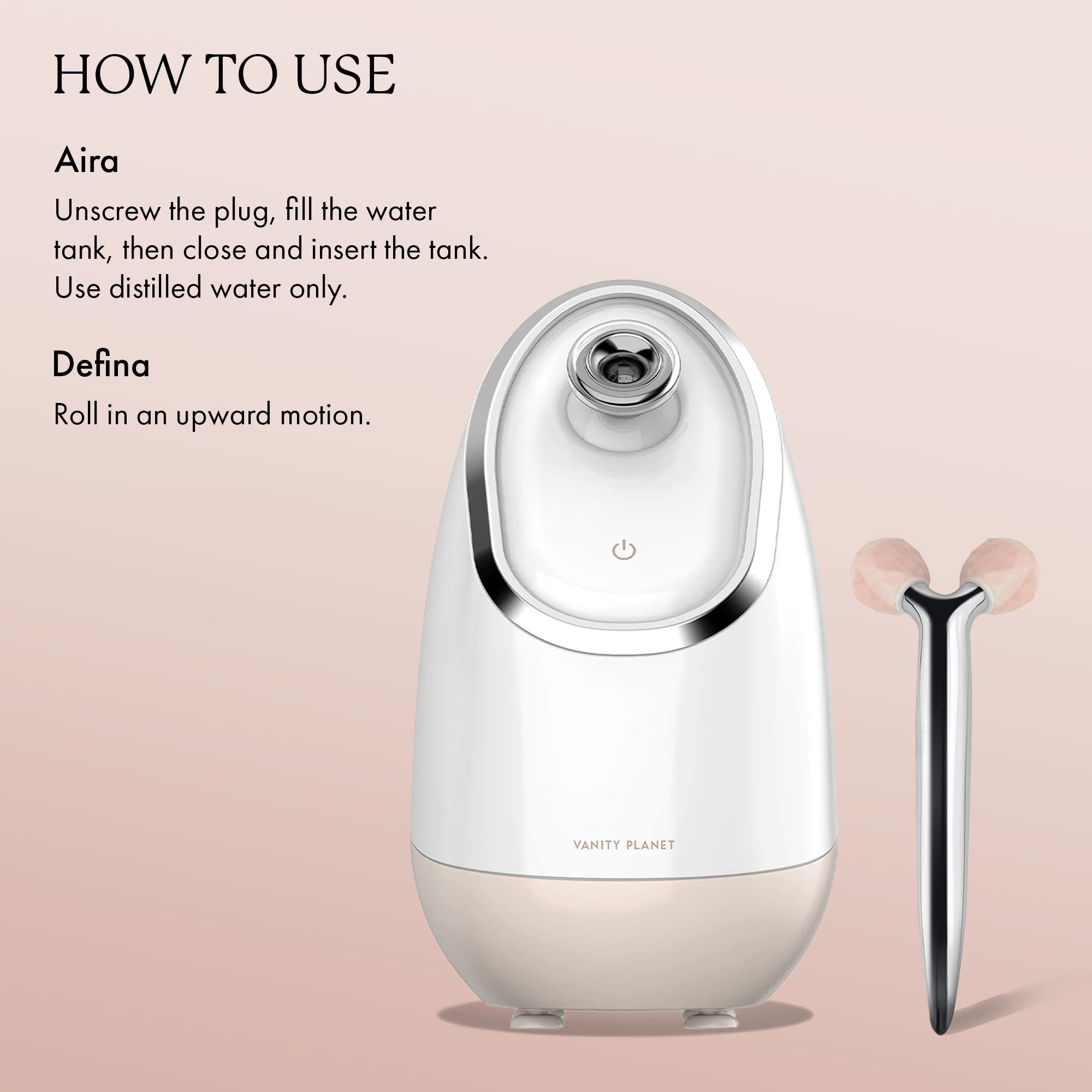 Vanity Planet Aira Ionic Facial Steamer & Defina Massaging Roller Set - Professional Skincare Kit for Hydration & Anti-Aging | Perfect for Spa Days & At-Home Beauty Treatments