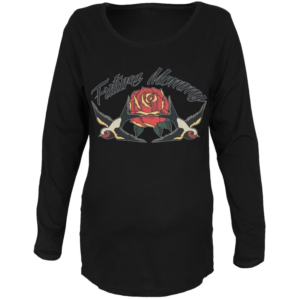 Vintage Swallow Print Maternity Long Sleeve T-Shirt - Soft & Comfortable Pregnancy Clothes for Women | Nursing, Prenatal Yoga & Everyday Wear | Perfect for Baby Showers, Maternity Photos, Casual Outings & Relaxing at Home