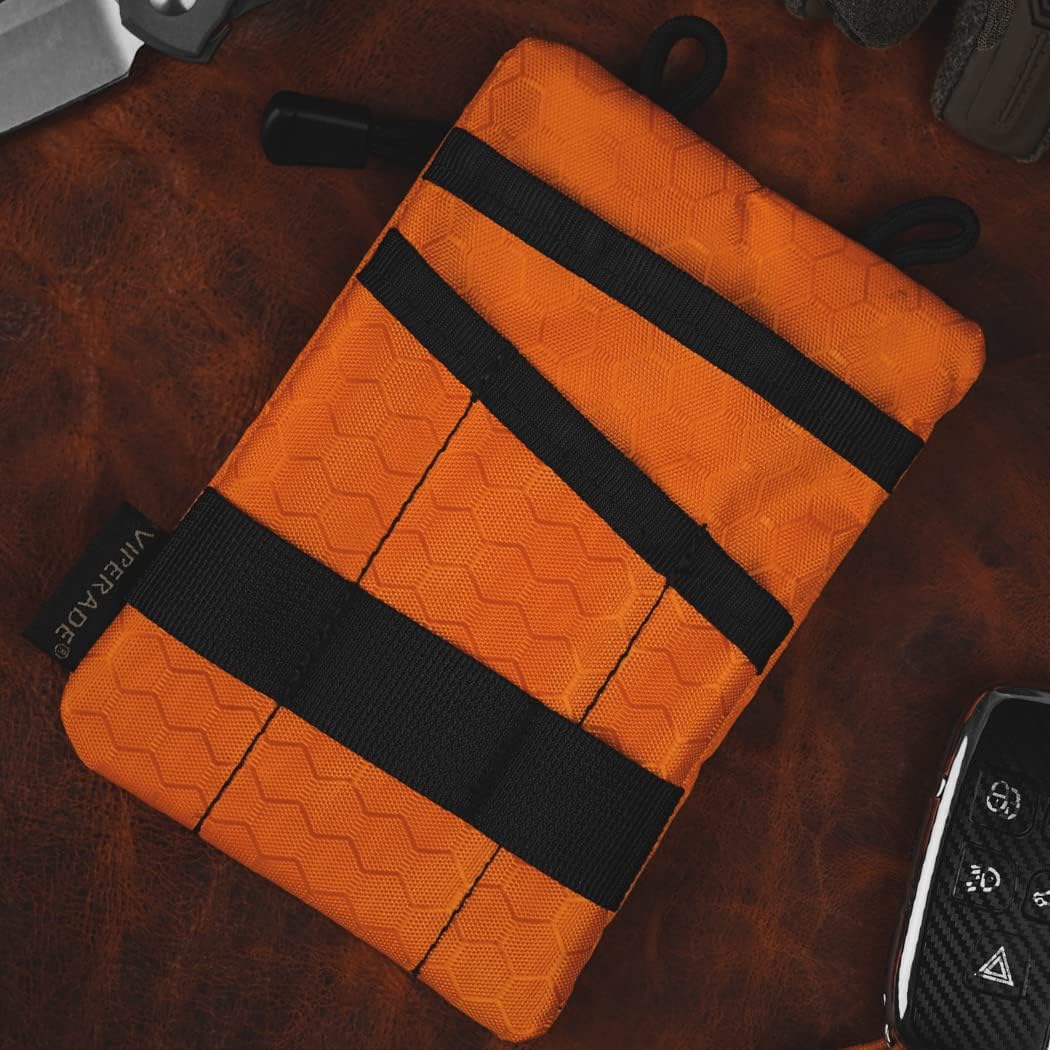 Viperade VE1-P EDC Pocket Organizer for Men - 5-Slot Tool Pouch for Flashlight, Pocket Knife, Tactical Pen & Gear (Orange) | Compact Everyday Carry Storage for Outdoor, Camping & Work