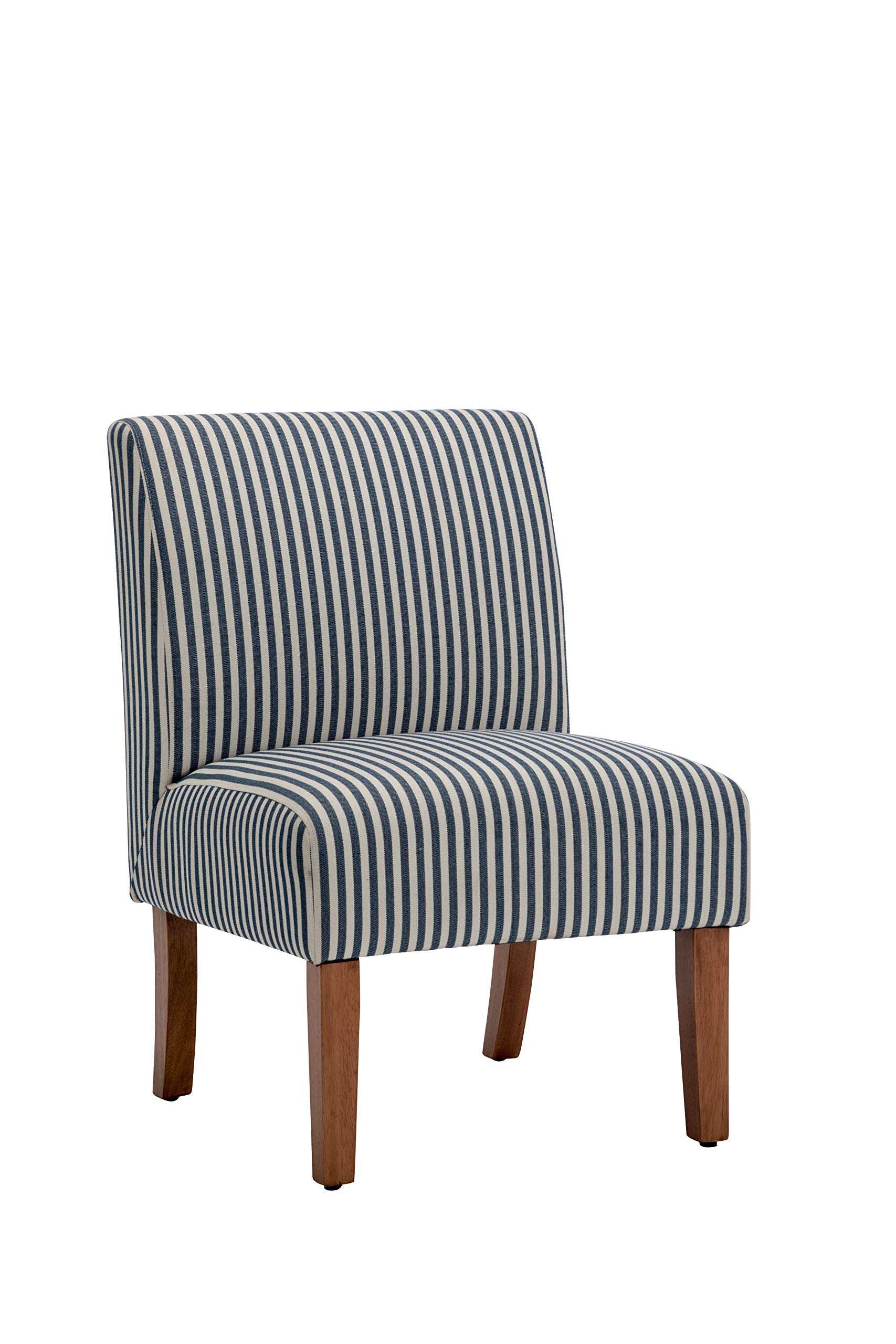 Wovenbyrd Classic Armless Slipper Accent Chair with Solid Wood Legs - Navy & White Striped Fabric Upholstery - Perfect for Living Room, Bedroom or Office Decor