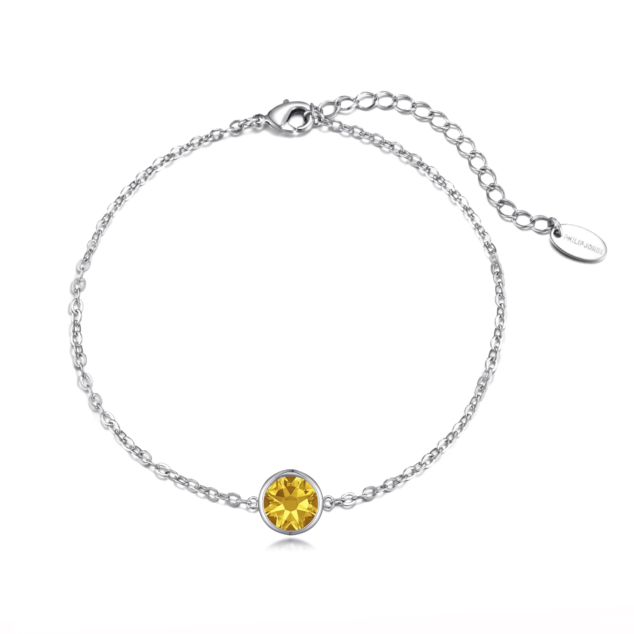 Philip Jones Yellow Crystal Anklet with Genuine Zircondia® Crystals - Elegant Ankle Bracelet for Women, Perfect for Parties, Weddings & Summer Fashion