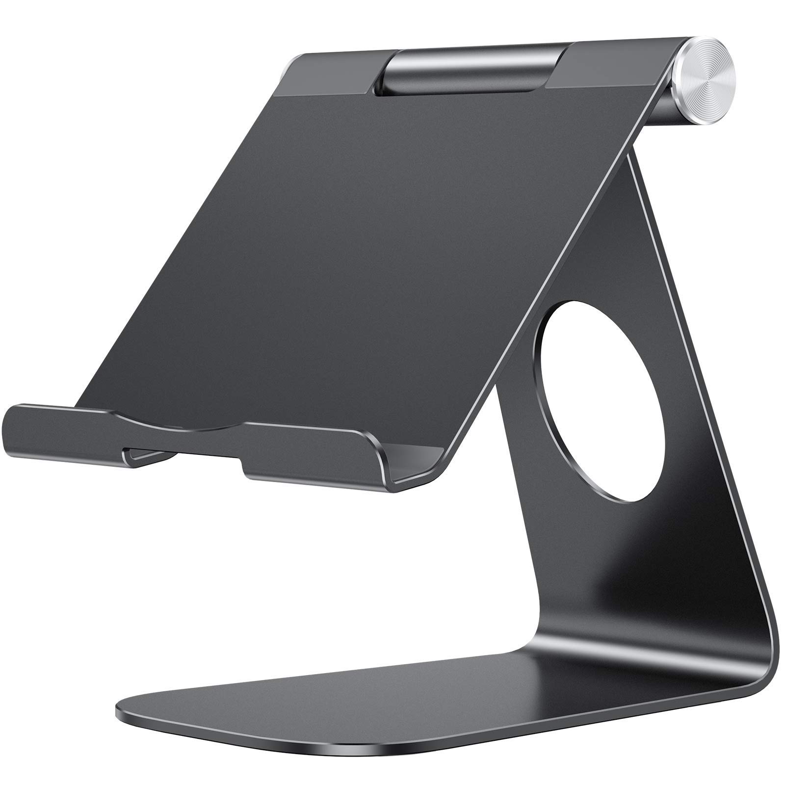OMOTON Adjustable Tablet Stand Holder for iPad Pro 2022/11/12.9, iPad Air 3/4/5, iPad Mini 4/5/6, Samsung Galaxy Tab, Nintendo Switch - Universal Aluminum Stand for Tablets up to 12.9 Inches (Black) - Perfect for Home Office, Gaming & Watching Videos