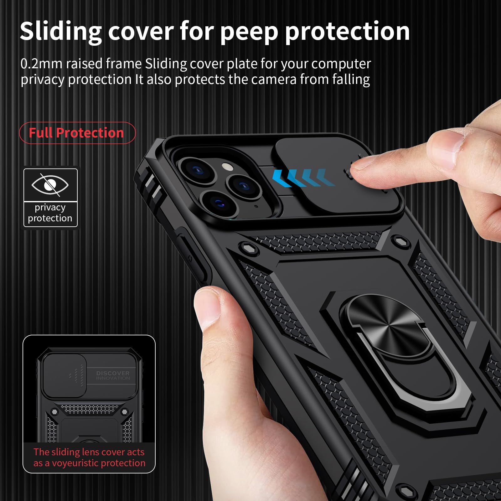 Premium iPhone 11 Pro Max Case with Camera Lens Cover & HD Screen Protector - 10FT Military Drop Protection, Magnetic Ring Holder & Kickstand - Shockproof Protective Phone Cover for iPhone 11 Pro Max (Black) - Perfect for Outdoor Activities, Travel & Daily Use