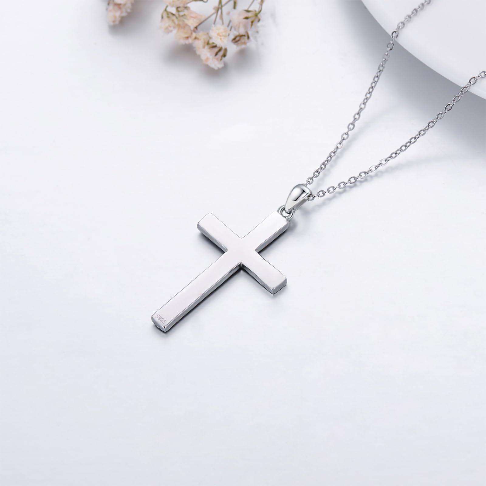 925 Sterling Silver Cross Pendant Necklace for Women & Men - Crushed Turquoise/Malachite/Black Onyx Christian Jewelry - Religious Gifts for Confirmation, Baptism & First Communion - Perfect for Church, Weddings & Everyday Wear