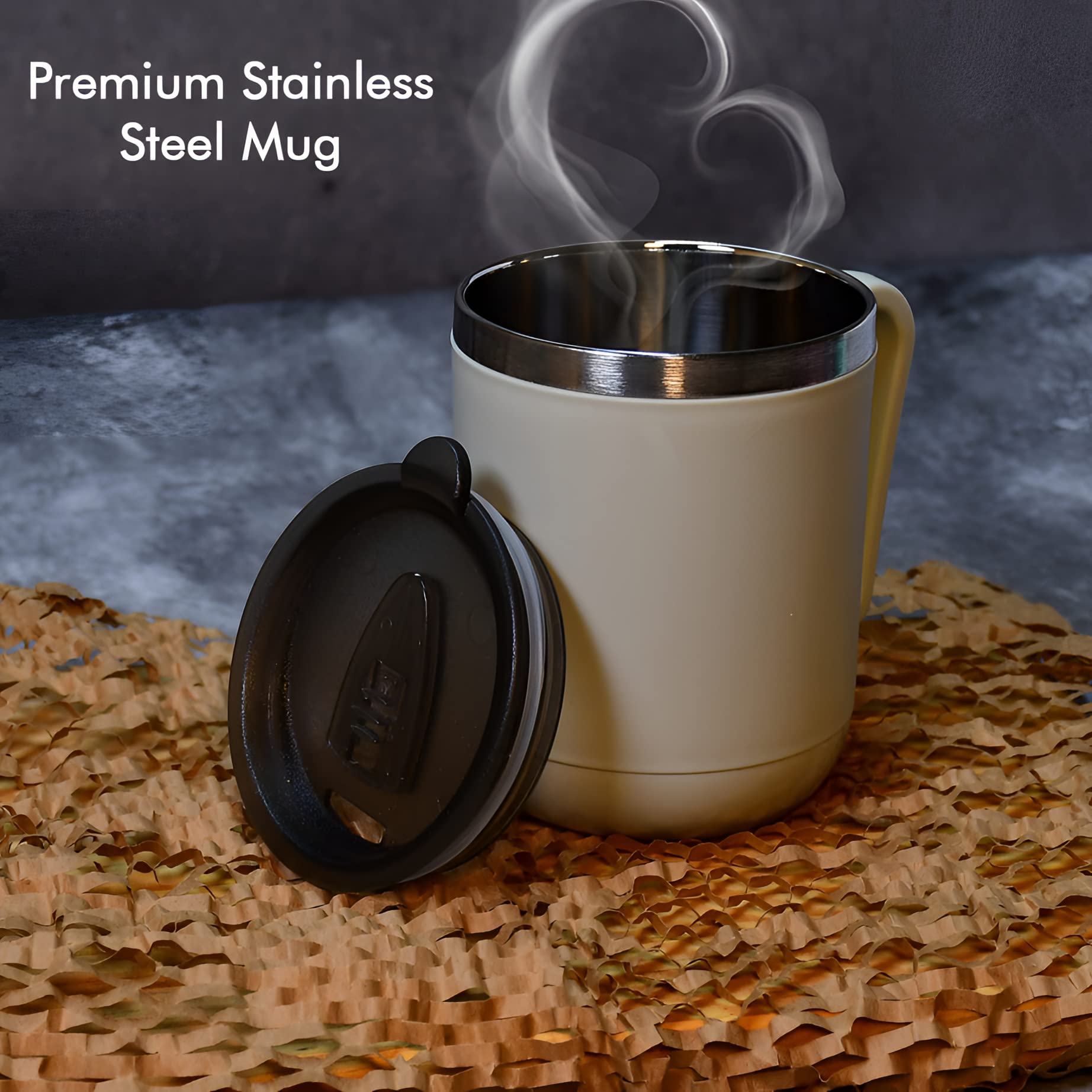 GANESH N-Joy Unbreakable Stainless Steel Travel Mug with Leak-Proof Lid - 400ml Insulated Coffee Thermos for Hot Tea, Cold Drinks & Milk - Perfect for Office, Camping & Car Commute