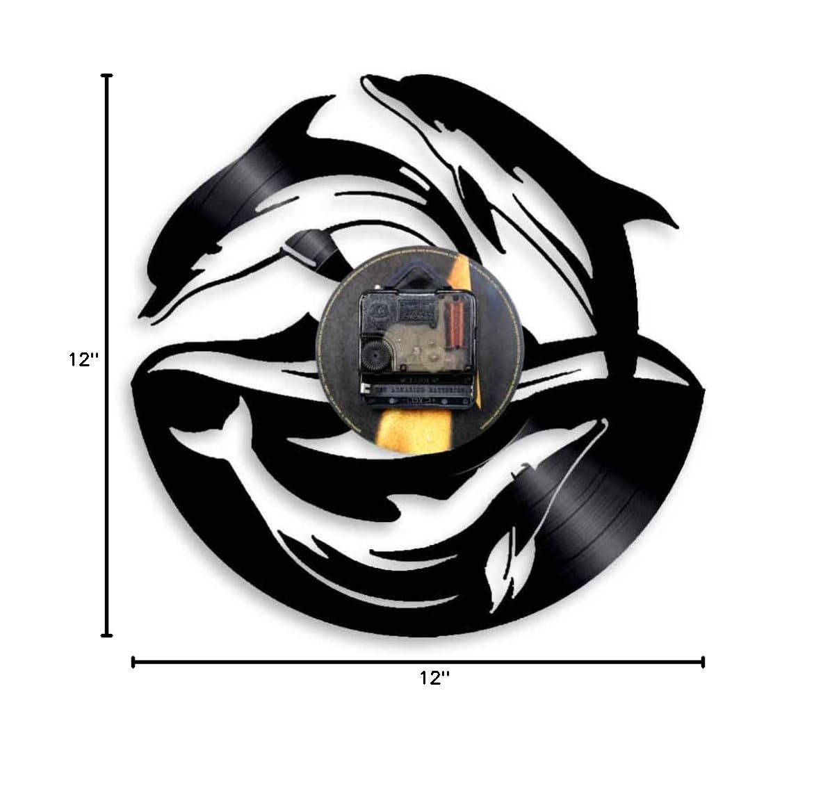 KingLive 12 Inch Black LED Vinyl Record Wall Clock with Dolphin Art - Modern Home, Office, Kids Bedroom Decor - Unique Gift Idea for Music Lovers & Creative Spaces