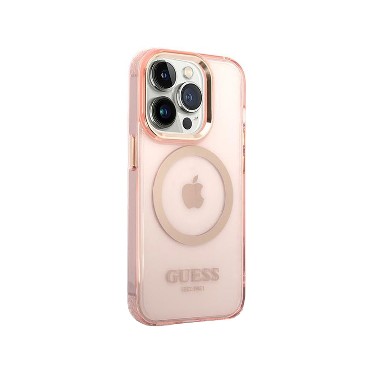 GUESS Ring Edition Translucent Black Case for iPhone 14 Pro Max - Slim Protective Phone Cover with Grip Ring Stand for Hands-Free Viewing & Selfies