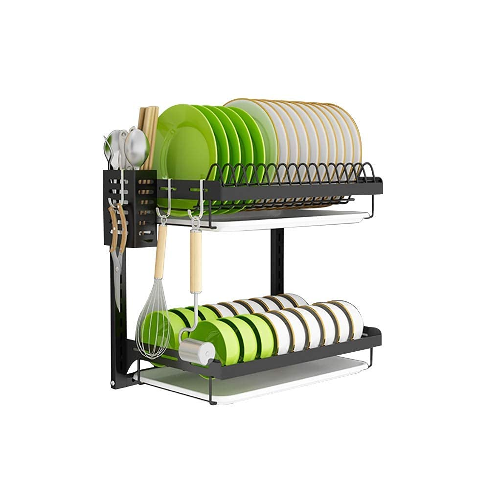 2-Tier Adjustable Over The Sink Dish Drying Rack - Stainless Steel Space Saving Kitchen Organizer with Drain Trays & Hooks | Perfect for Small Apartments, RVs & Compact Kitchens