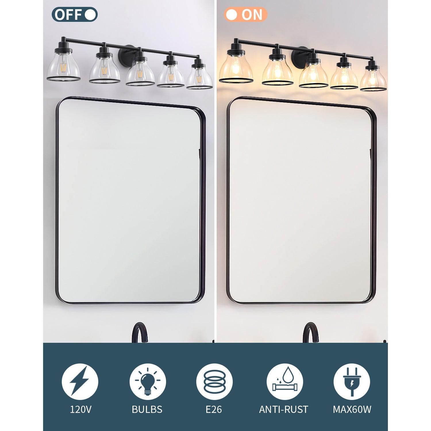 Stylish Hermosa Modern 5-Light Bathroom Vanity Light in Polished Nickel & Black - Perfect for Contemporary Bathrooms, Powder Rooms & Spa-Like Retreats