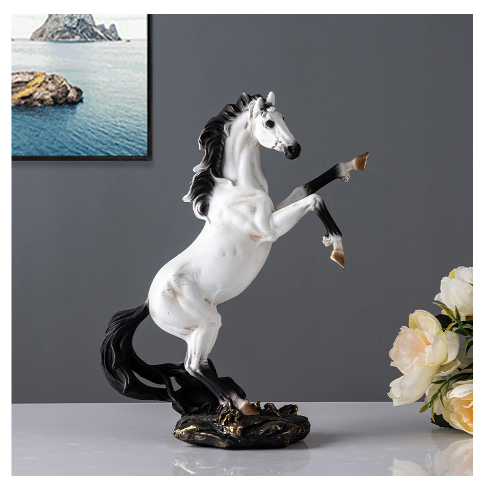 Elegant White Horse Resin Statue - Modern Home & Office Decor Sculpture for Living Room, Bookshelf, and Studio Display