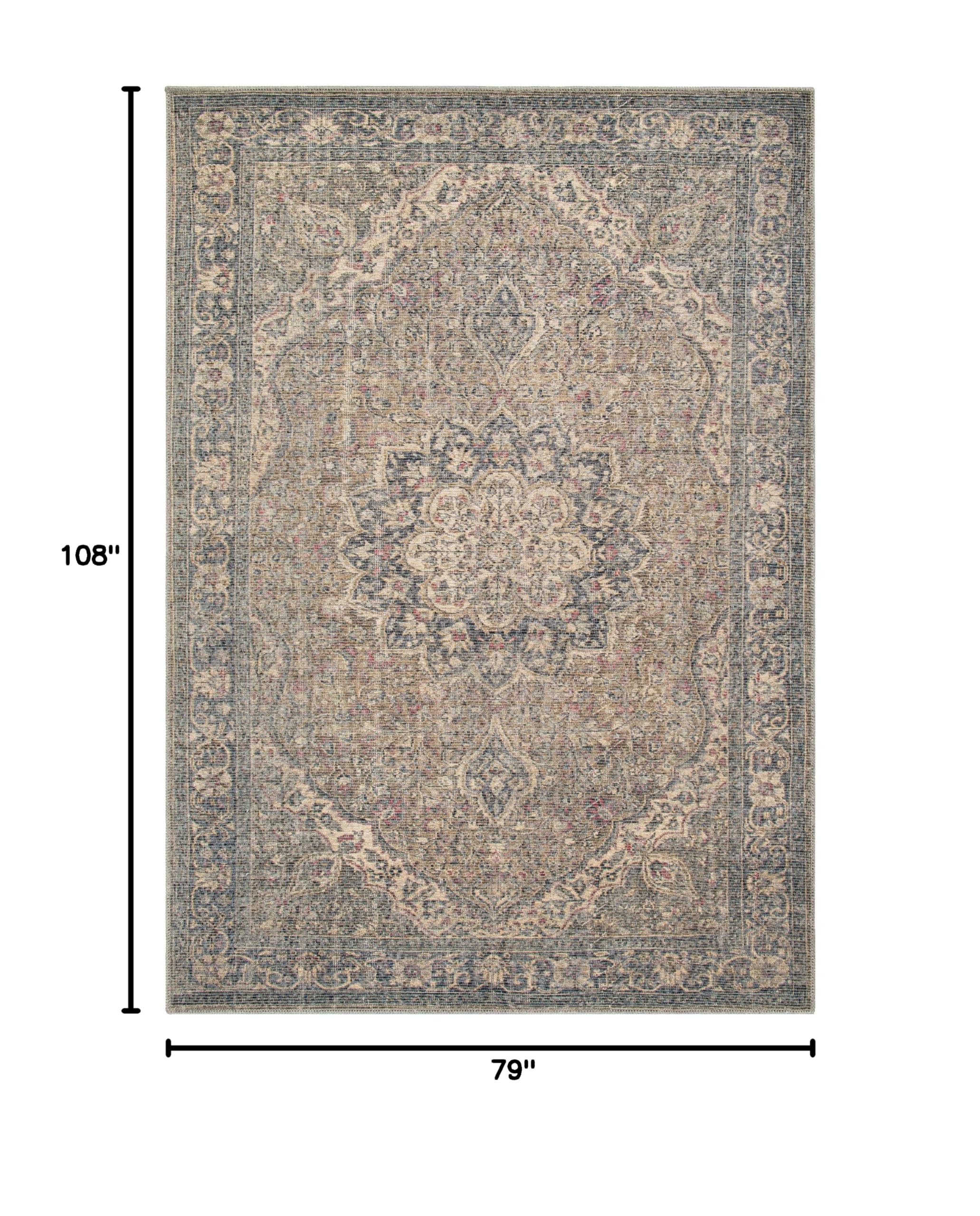 Mark&Day Washable Rugs 6x9 Feet - Traditional Camel Area Rug in Brown & Cream | Machine Washable Living Room, Bedroom, Kitchen Carpet | Perfect for Home Decor, Cozy Spaces & High-Traffic Areas (6'7