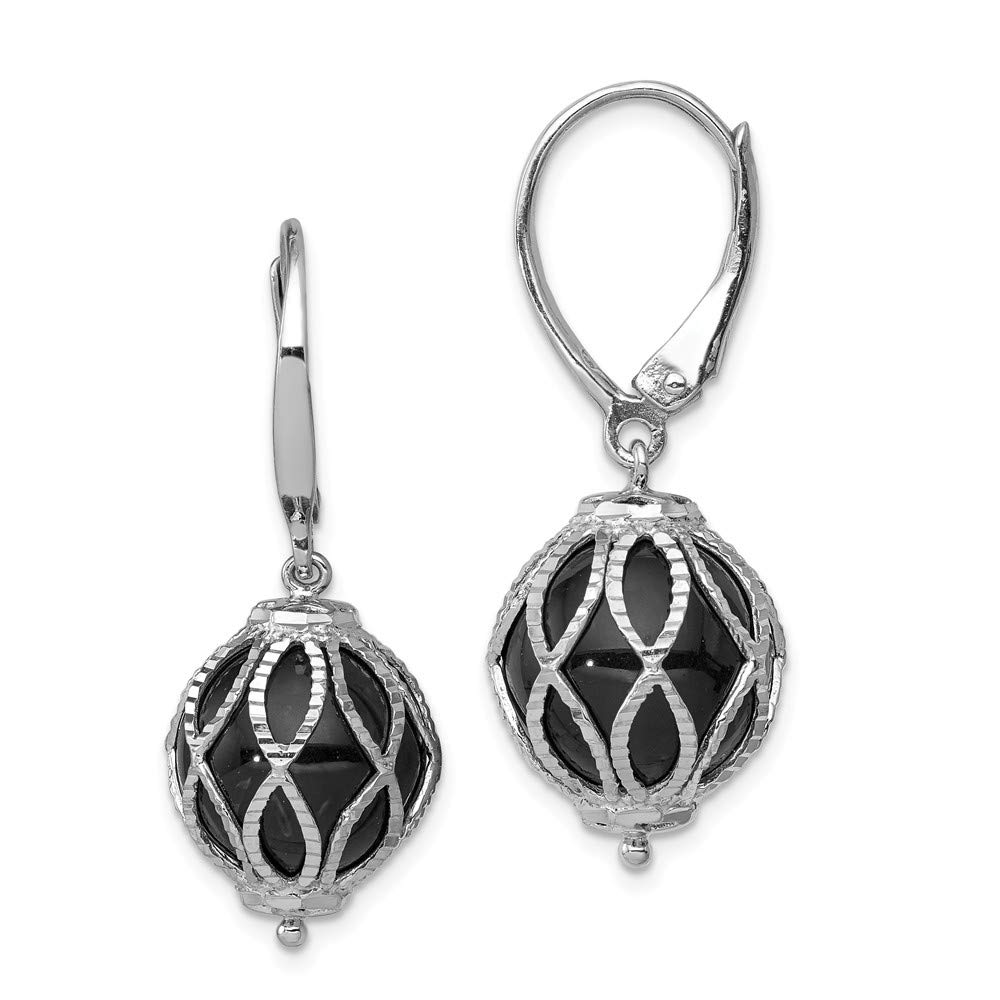 Sterling Silver Rhodium-Plated Textured Onyx Leverback Earrings for Women | Elegant Dangle Earrings for Party, Wedding & Evening Wear