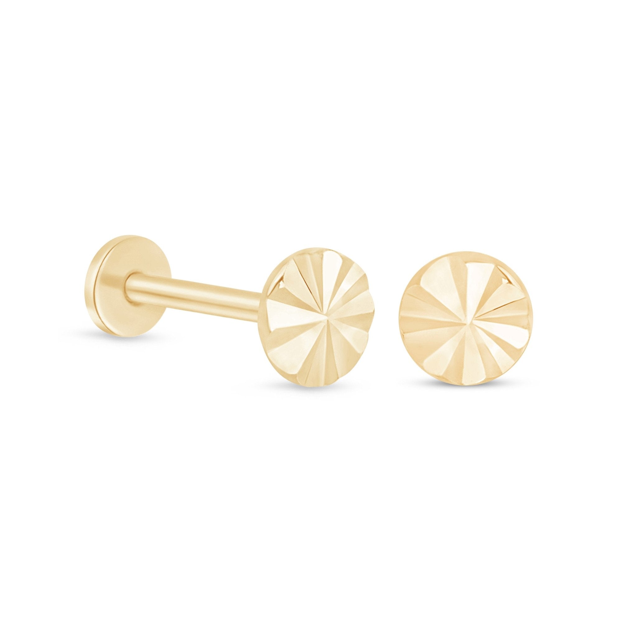 14K Yellow Gold Diamond Cut Flat Back Stud Earrings for Women - Perfect for Everyday Wear, Parties & Special Occasions