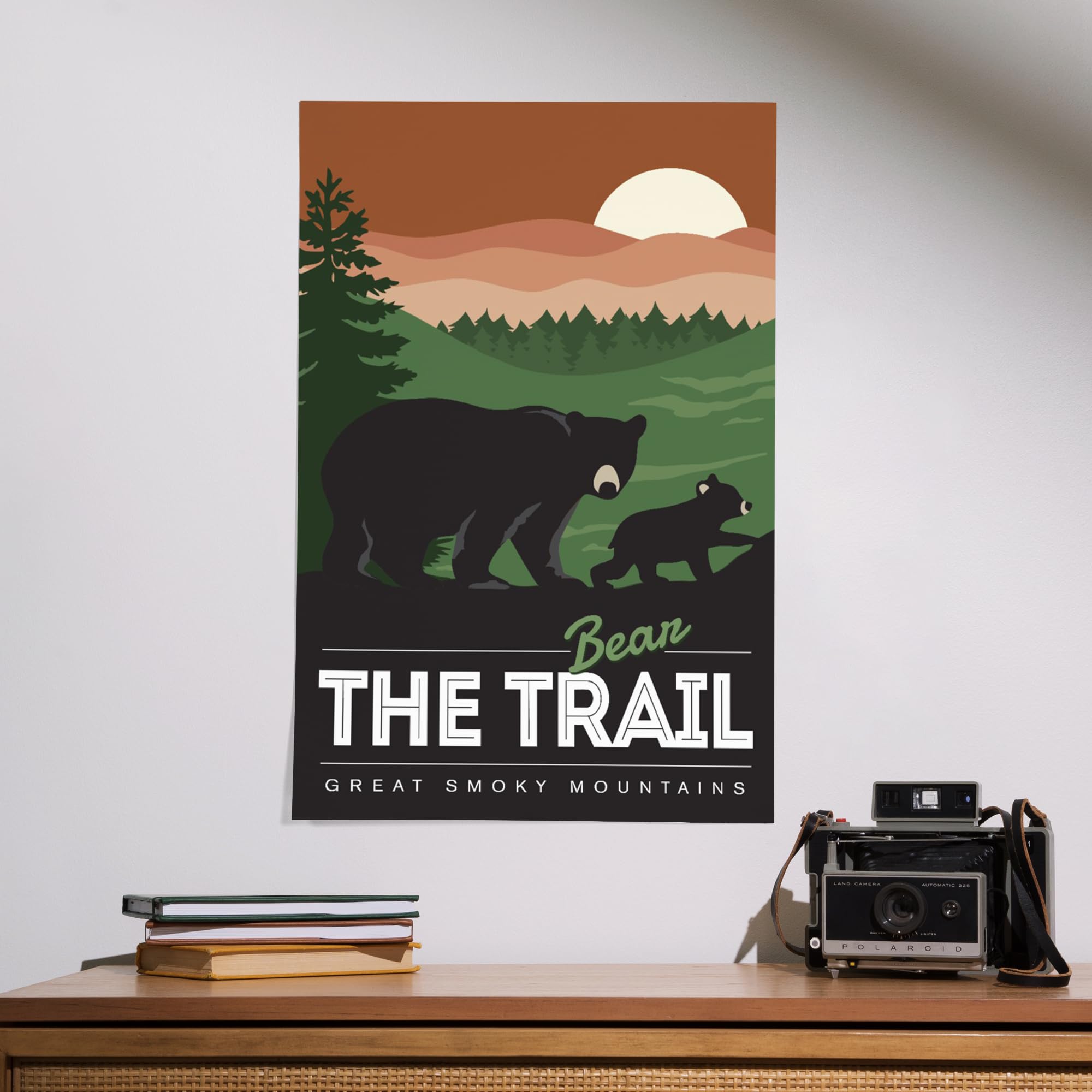 Lantern Press 16x24 Inch Giclee Art Print - Great Smoky Mountains Tennessee Landscape with Bear Family on Trail - Premium Wall Decor for Living Room, Bedroom & Office