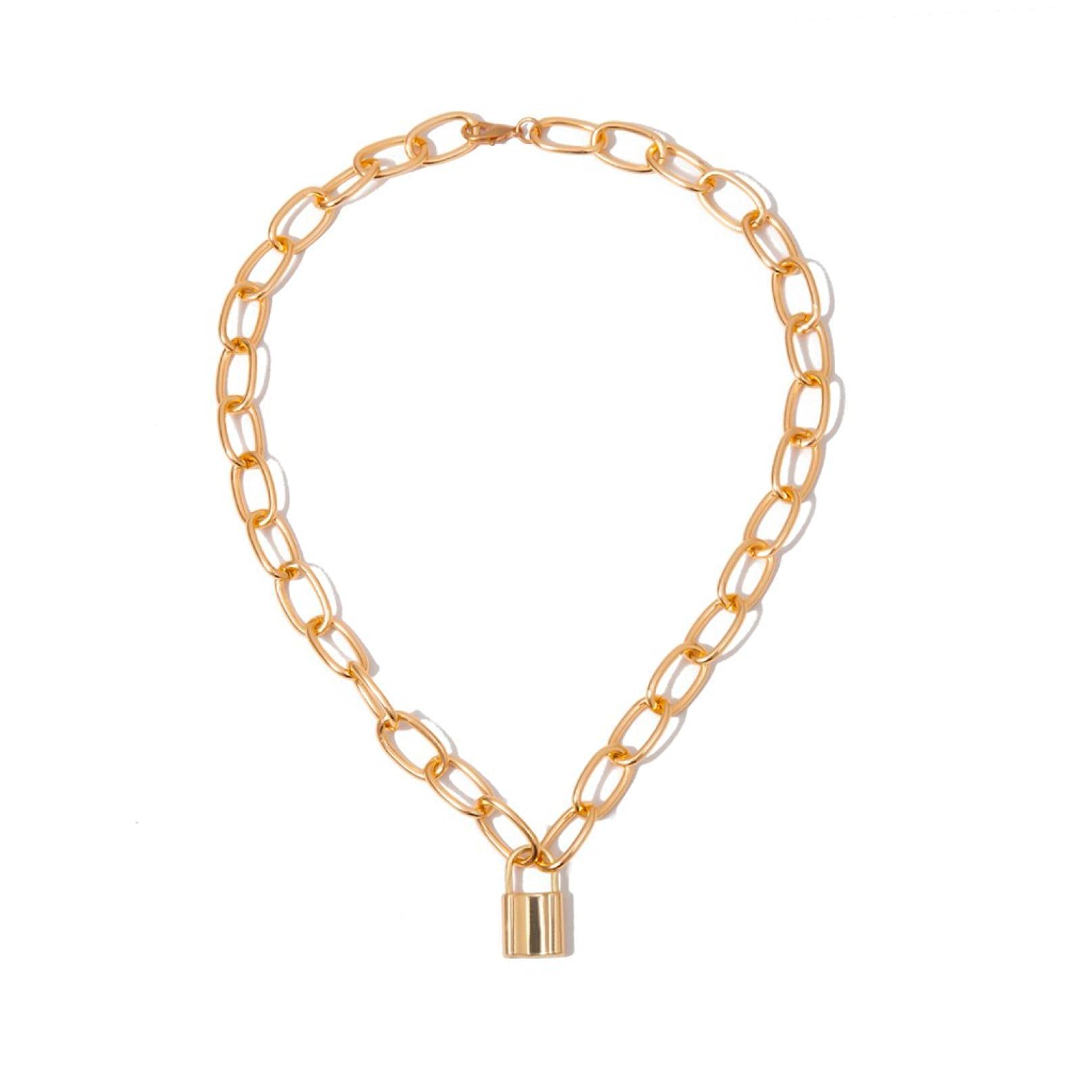 Vintage Retro Women's Chain Lock Pendant Necklace - Large Metallic Statement Jewelry Gift for Her | Perfect for Date Night, Parties & Special Occasions