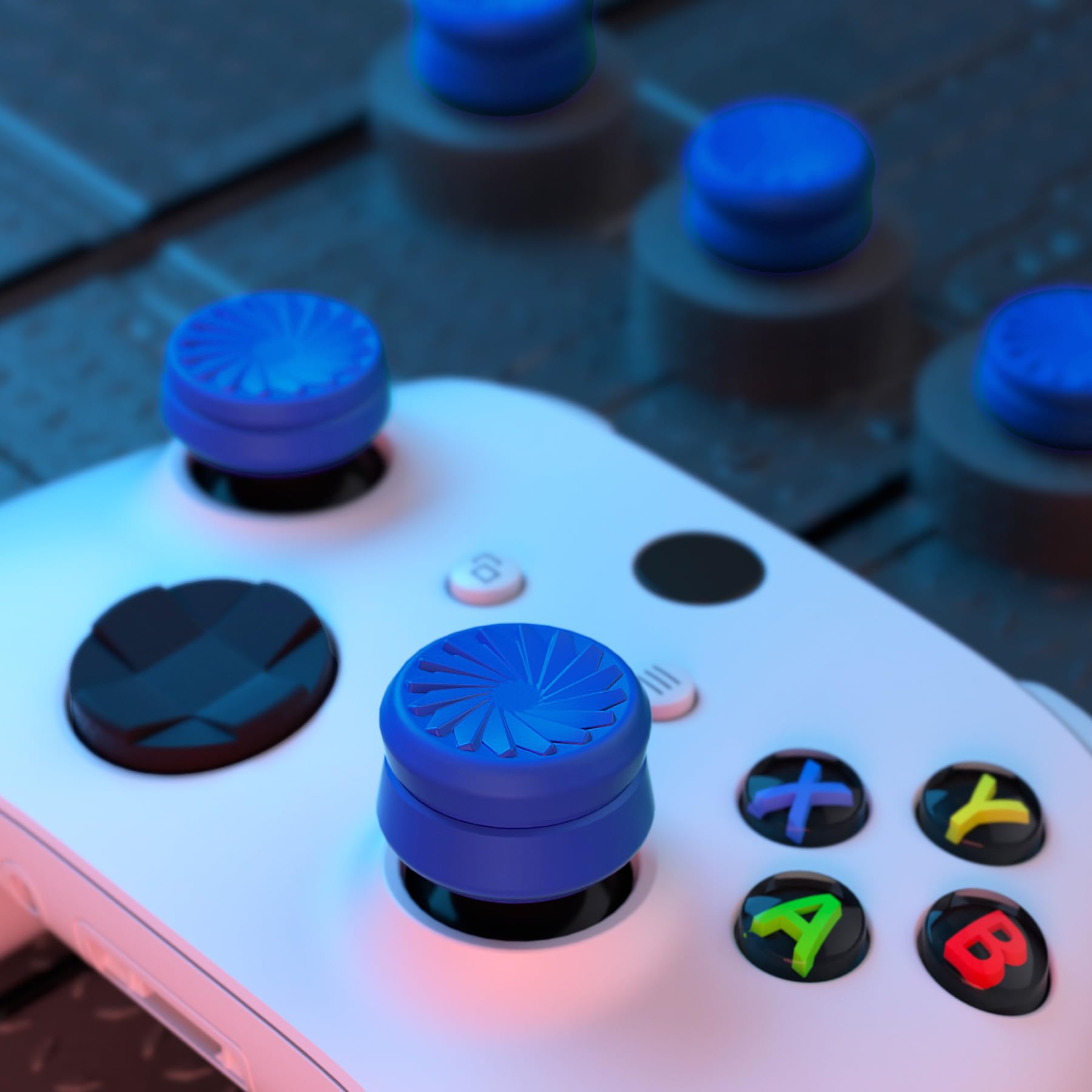 PlayVital 3 Height Thumbstick Caps for PS5, PS4, Xbox Core Wireless Controller, Xbox One, Elite Series 2 & Switch Pro - Blue Turbine Design - Enhanced Grip & Comfort for Gaming - Perfect for FPS, Racing & Long Gaming Sessions