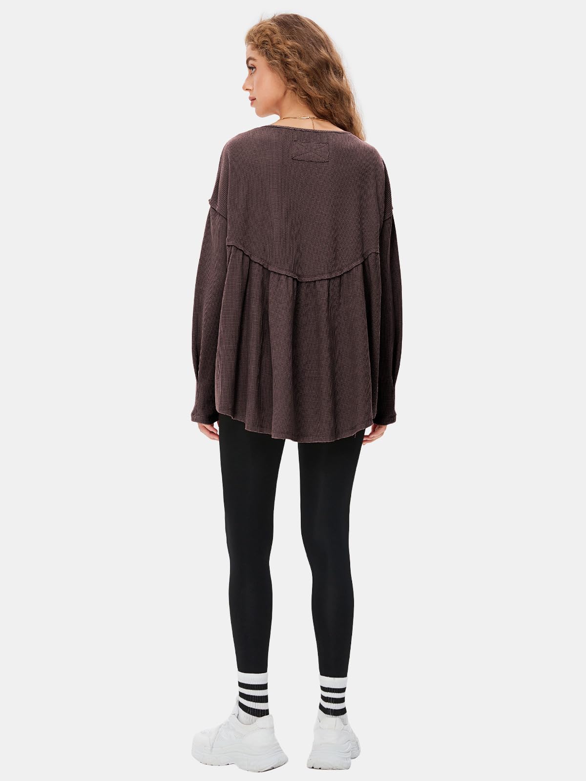EXLURA Womens Waffle Knit Long Sleeve Crewneck Tunic Top - Loose Babydoll Blouse for Maternity & Casual Wear | Fall Fashion 2025 | Perfect for Layering, Office Outfits and Autumn Styling