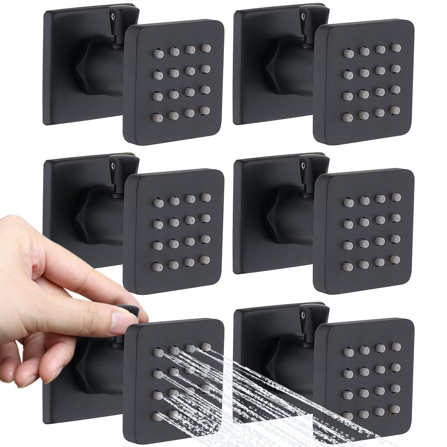 Premium Matte Black Solid Brass Shower Body Spray with On/Off Switch - Adjustable Square Massage Jets, Wall Mounted, 1/2