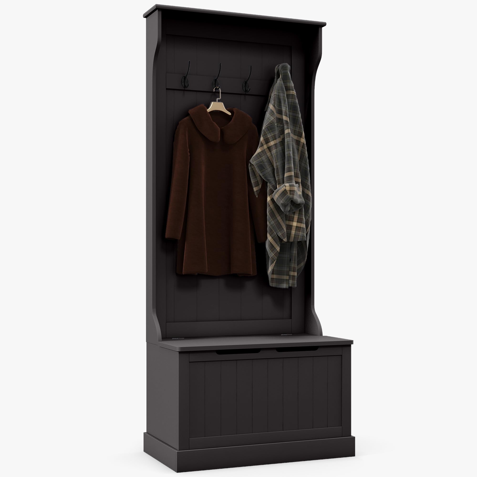 HOMCOM 3-in-1 Hall Tree with Shoe Storage & Coat Rack | Entryway Organizer with Bench & 4 Hooks | Space-Saving Black Entryway Furniture for Small Apartments & Mudrooms | Perfect for Organizing Shoes, Coats & Bags in Home Entryways