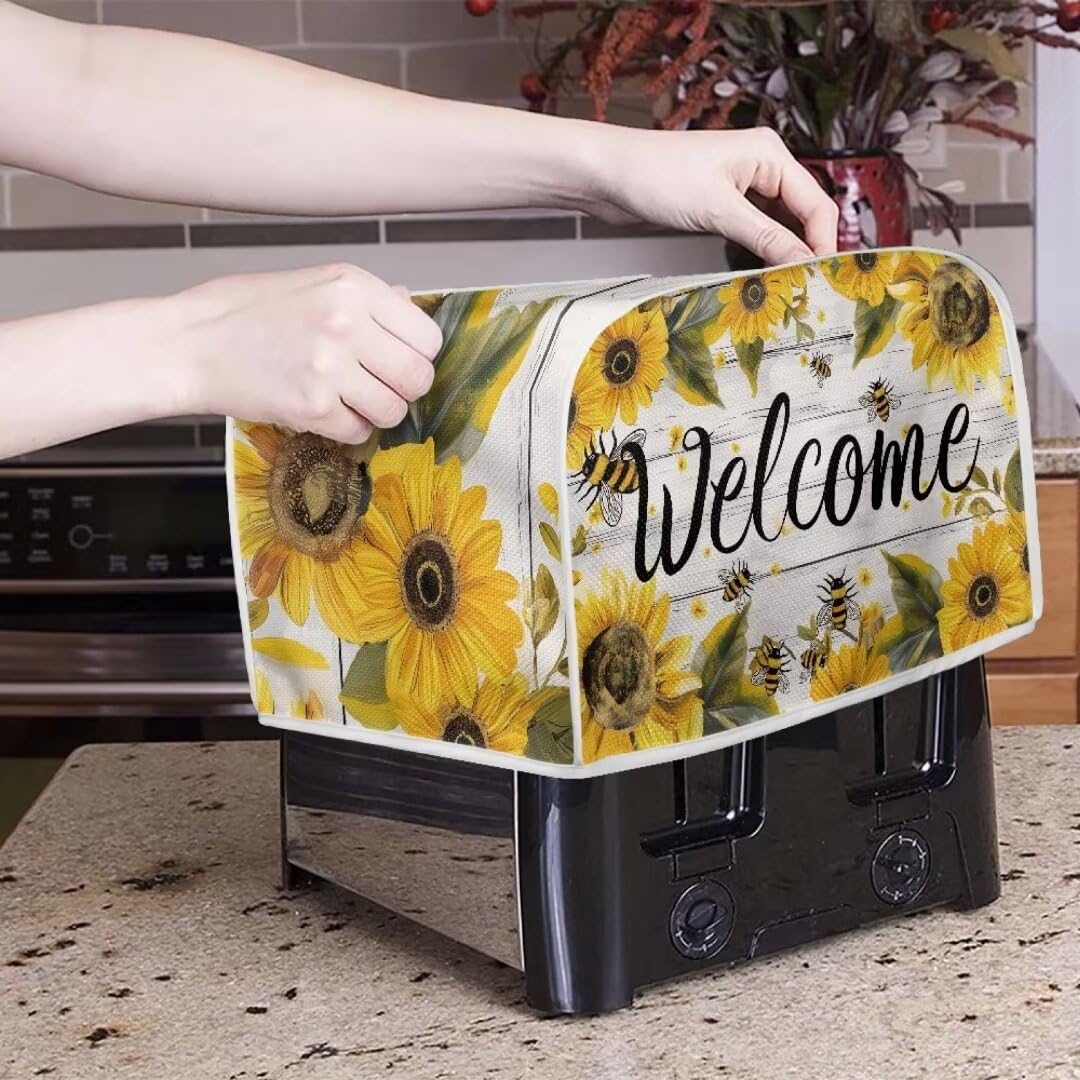 Mumeson Bee Sunflower Toaster Cover for 2 Slice Toasters - Dustproof Bread Maker & Oven Protection - Cute Kitchen Decor Accessory for Small Appliances - Perfect for Breakfast Nook, Farmhouse Kitchen & Coffee Station Decor