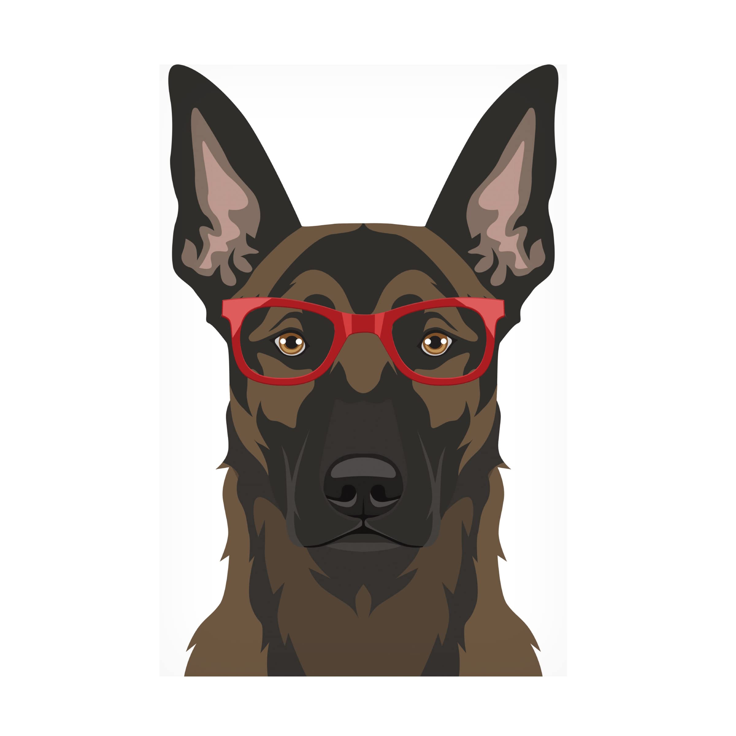 Belgian Malinois Wearing Hipster Glasses Canvas Wall Art - Premium Dog Portrait Painting for Pet Lovers - Perfect for Living Room, Bedroom & Office Decor