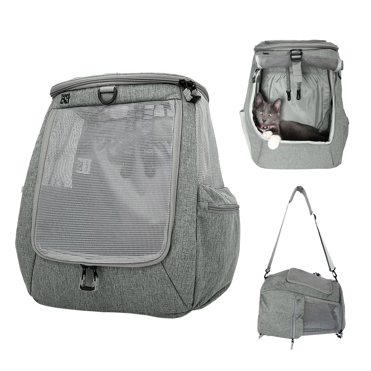 Premium Cat Backpack Carrier for Travel & Hiking - Breathable Grey Mesh Pet Carrier for Small, Medium & Large Cats up to 25 lbs - Side Pockets & Zipper Clips - Perfect for Vet Visits, Outdoor Adventures & Airplane Travel
