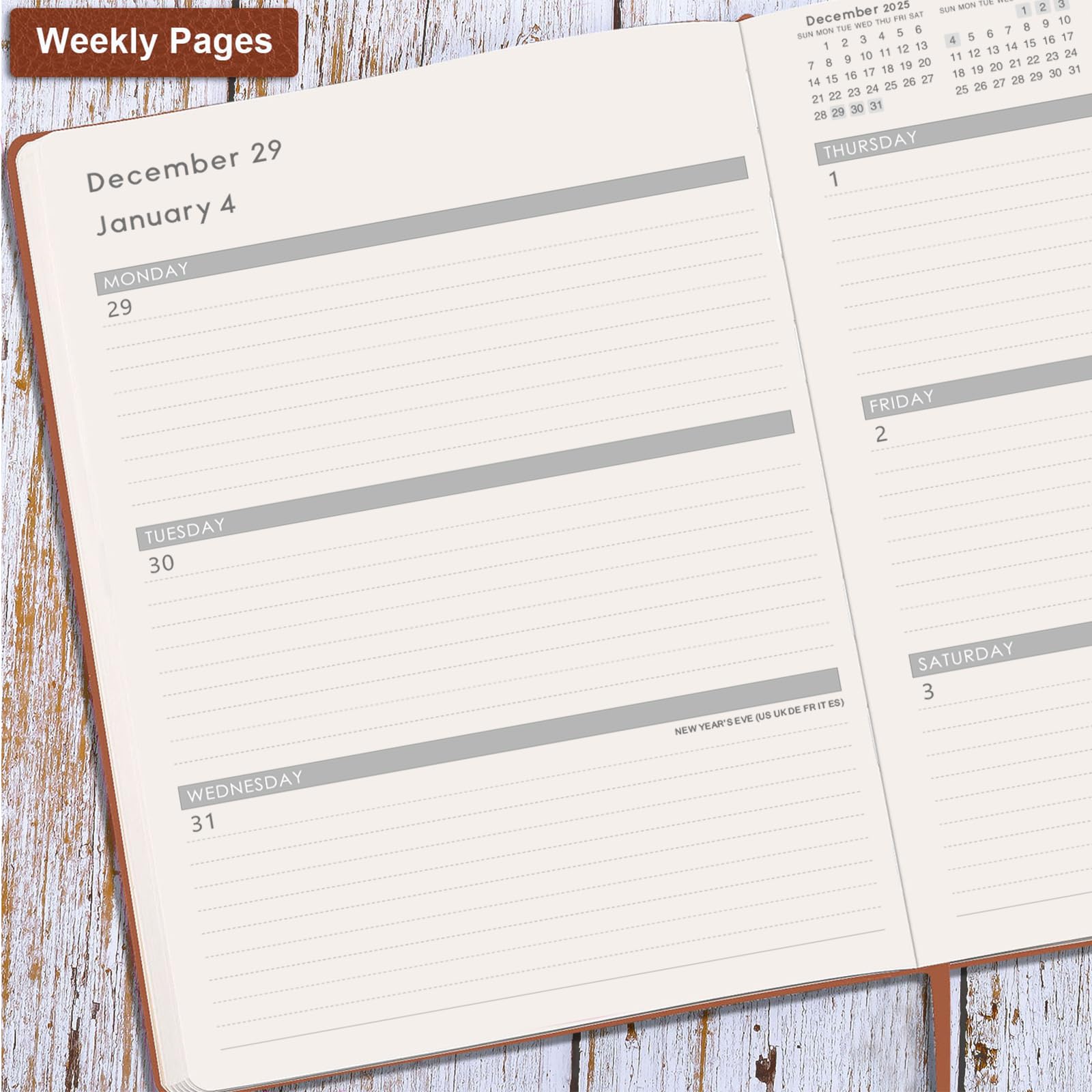 2025-2026 Academic Planner - A4 Weekly Diary from August 2025 to July 2026 with Brown Leather Cover, Elastic Closure & Back Pocket | Perfect for Students, Teachers & Professionals | School, Office & Personal Organization