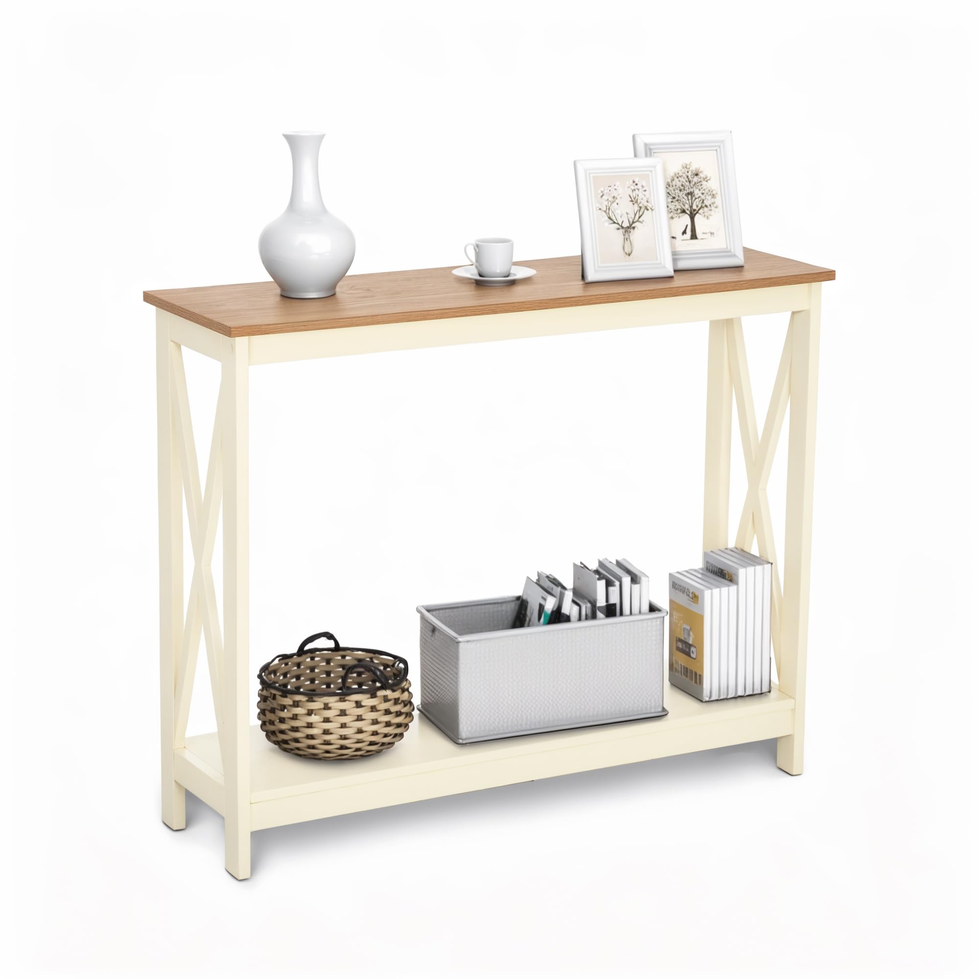Modern Farmhouse Console Table - Narrow Entryway Sofa Table for Living Room, Ivory White | Perfect for Hallway, Foyer & Behind Couch Decor