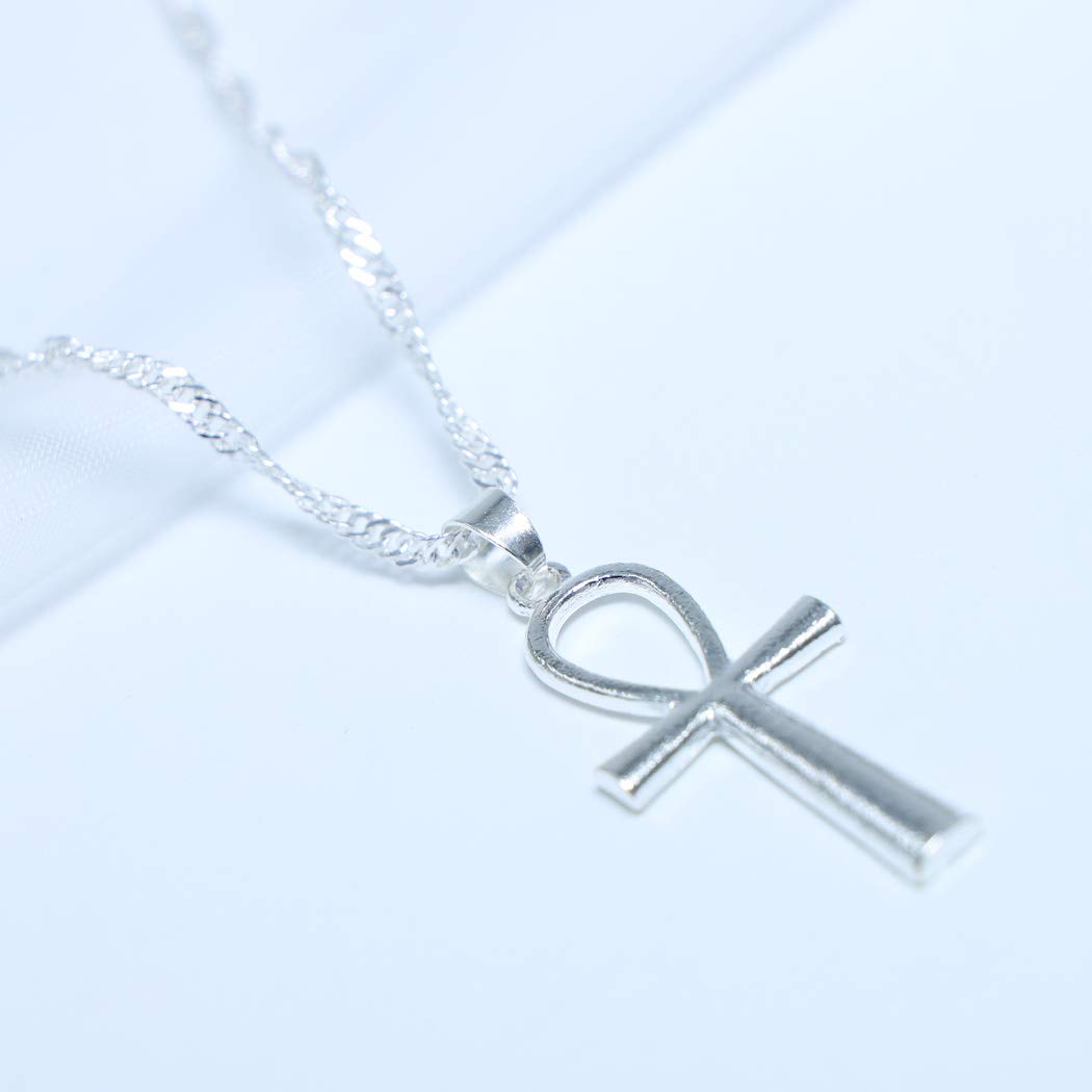 TseenYi Sterling Silver Ankh Pendant Necklace - Egyptian Cross Key Choker with 925 Hallmark - Protection Jewelry for Women & Girls | Perfect for Spiritual Gifts, Boho Fashion & Everyday Wear