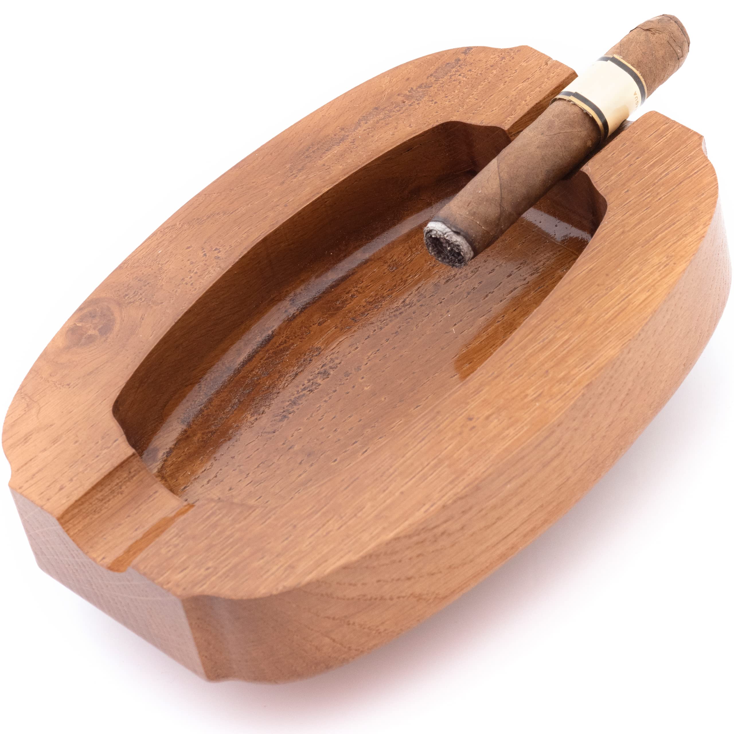 Premium ROGOZ Solid Wood Cigar Ashtray - Durable 2-Slot Cigar Holder for Men | Large Heavy Duty Outdoor Wooden Ashtray for Patio, Deck & Smoking Lounge | Elegant Home & Office Decor | Perfect Cigar Gift Set for Men (KMR) | Ideal for Relaxing with Cigars, Social Gatherings & Luxury Spaces